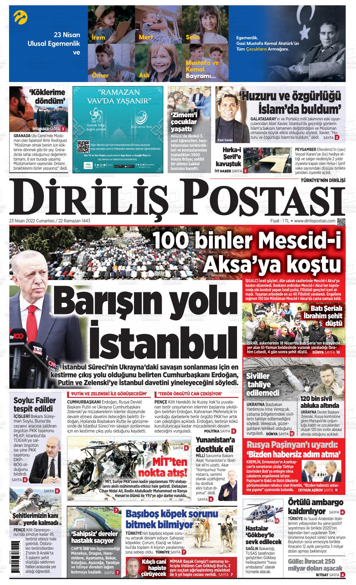 23 Nisan 2022 Diriliş Postası Gazete Manşeti