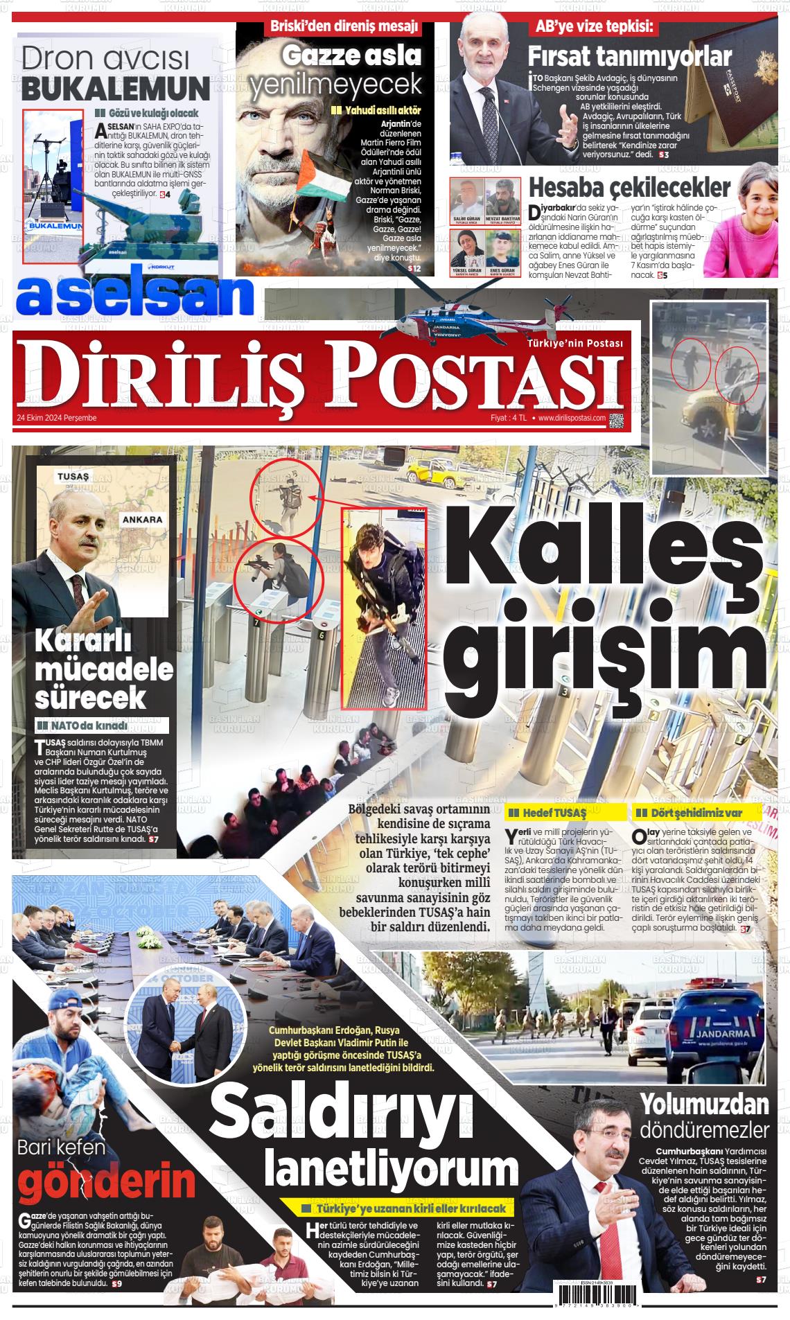 24 Ekim 2024 Diriliş Postası Gazete Manşeti