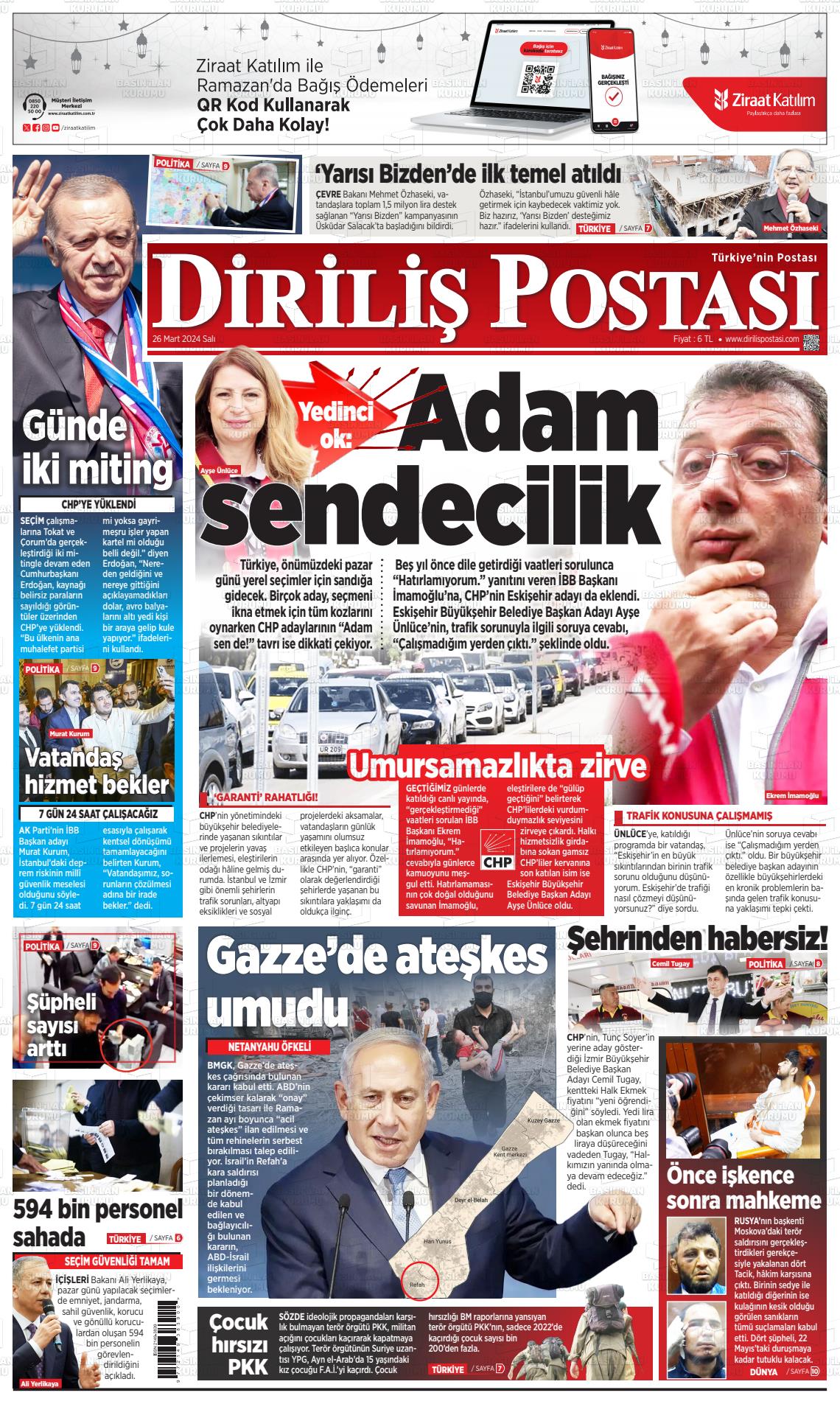 26 Mart 2024 Diriliş Postası Gazete Manşeti