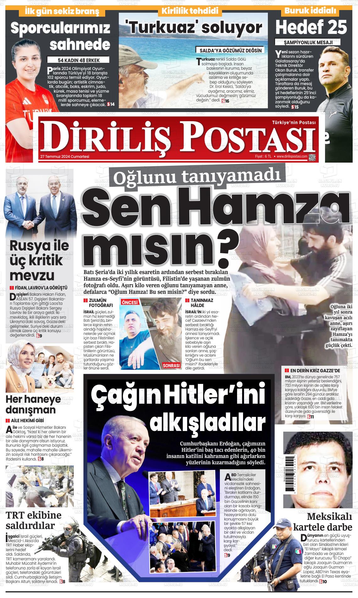 27 Temmuz 2024 Diriliş Postası Gazete Manşeti