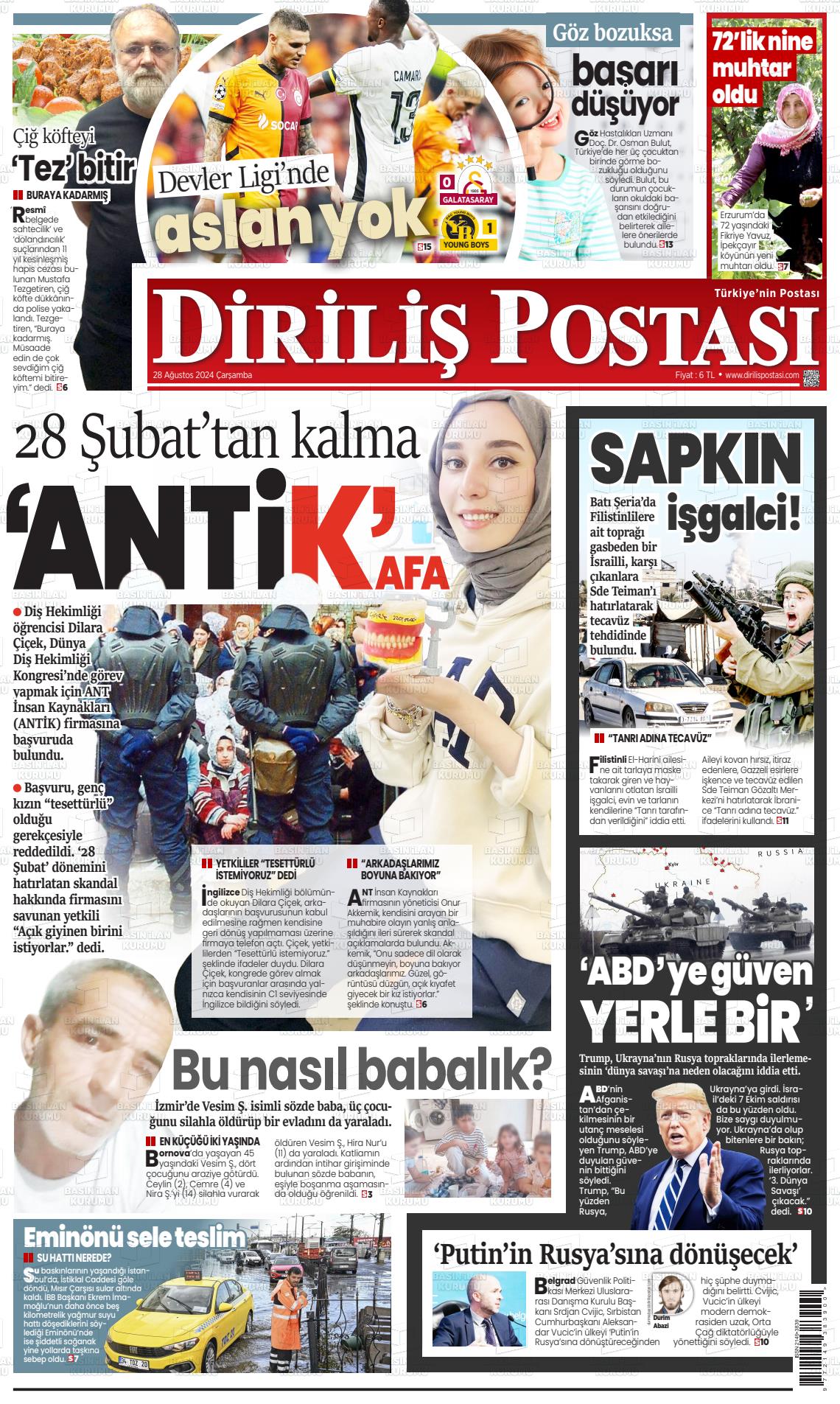 28 Ağustos 2024 Diriliş Postası Gazete Manşeti