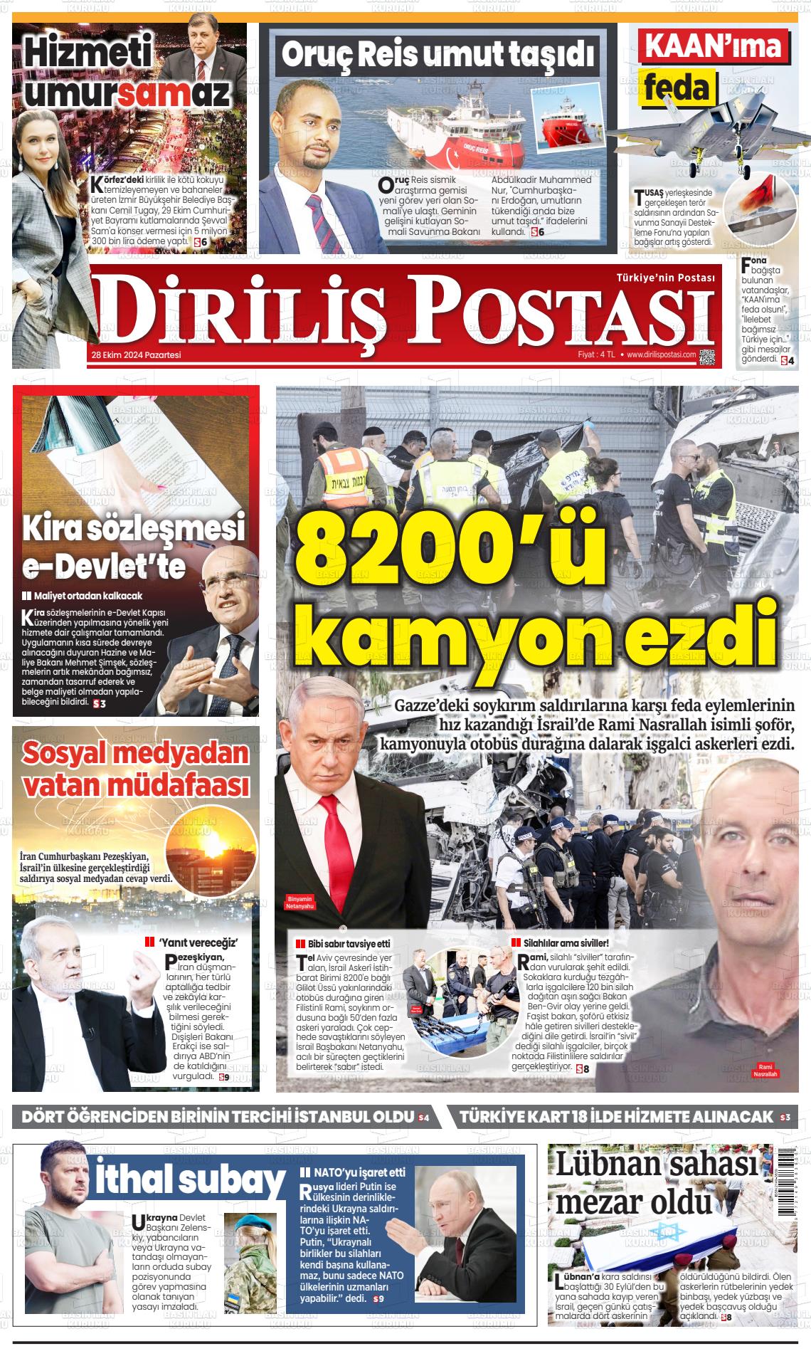 28 Ekim 2024 Diriliş Postası Gazete Manşeti