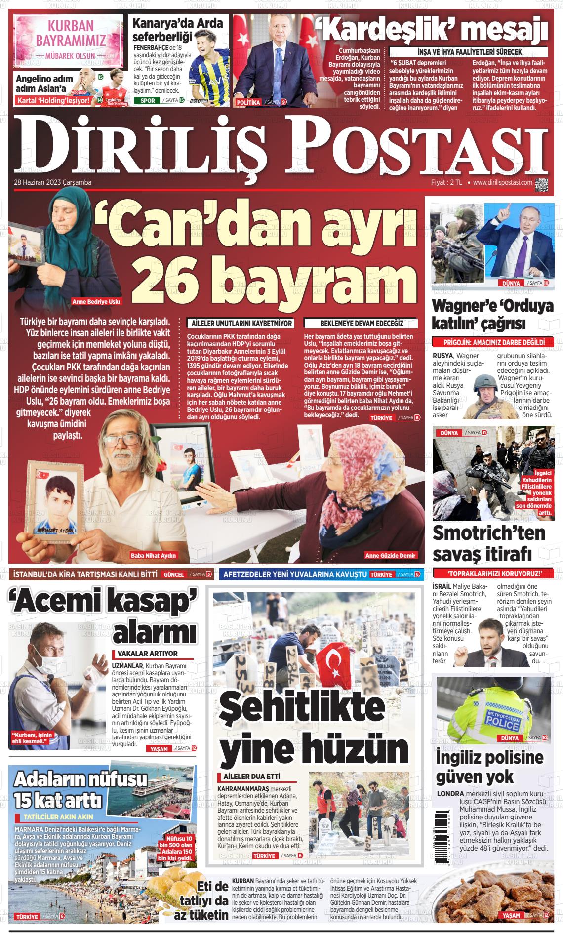 28 Haziran 2023 Diriliş Postası Gazete Manşeti