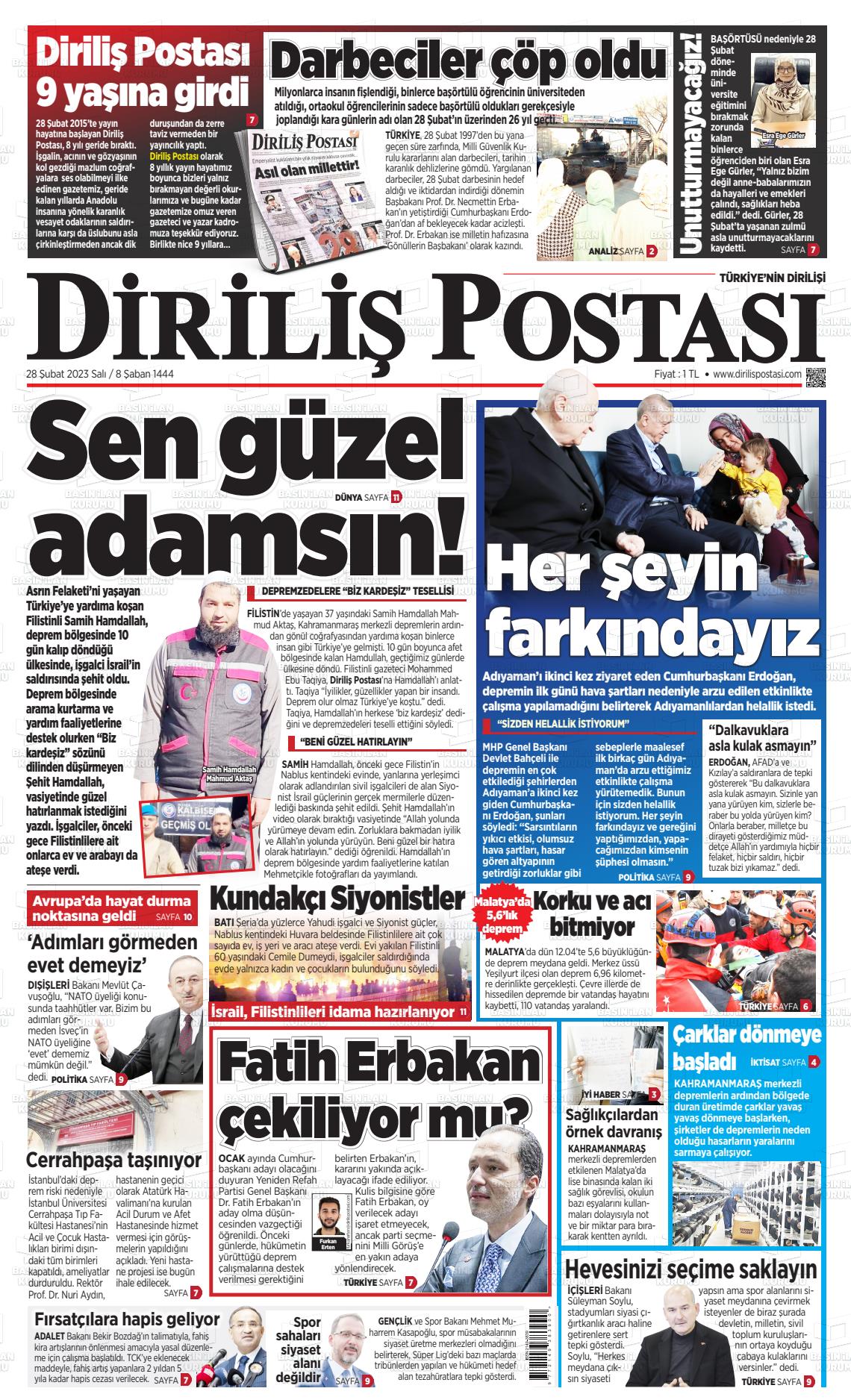 01 Mart 2023 Diriliş Postası Gazete Manşeti