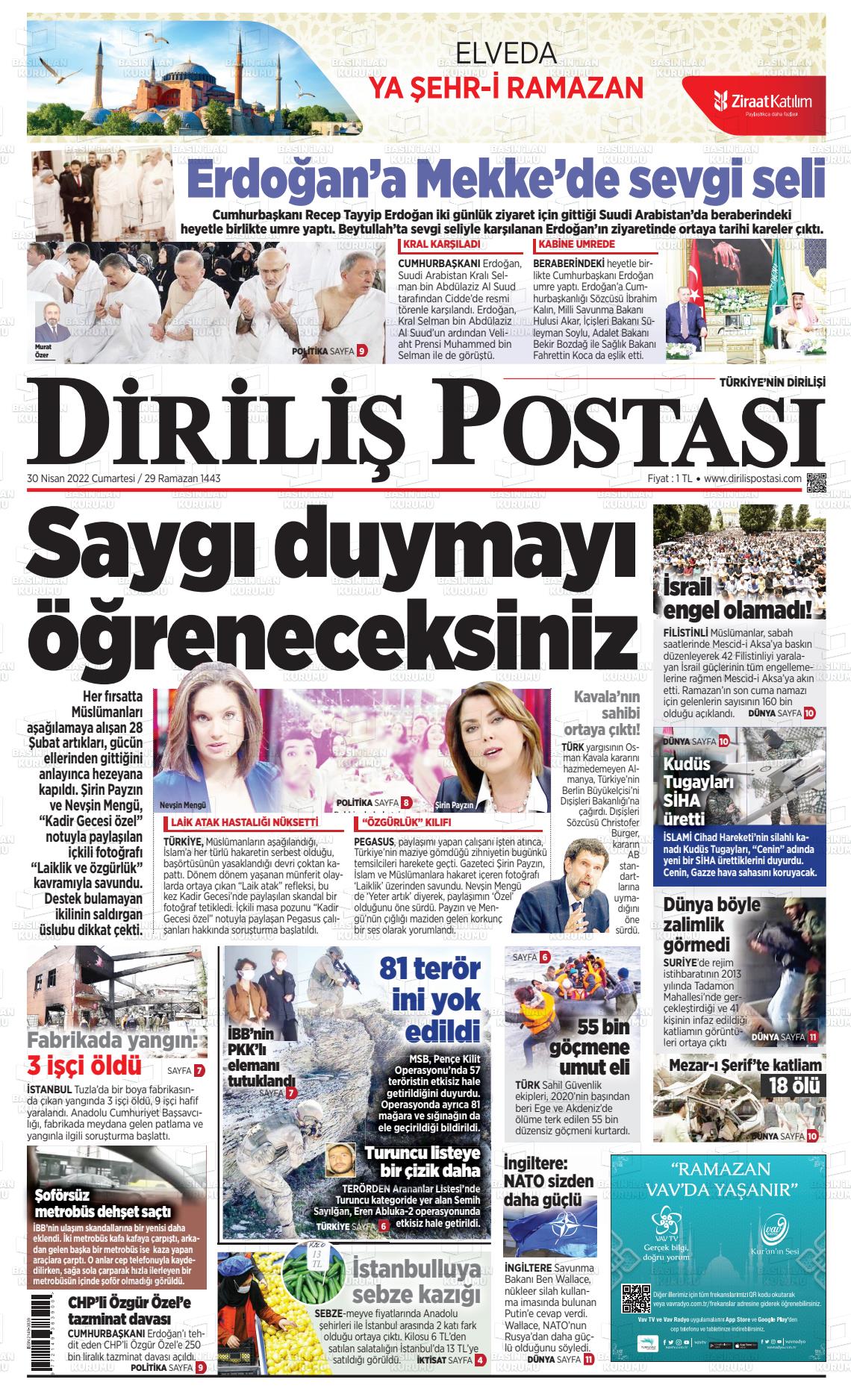 30 Nisan 2022 Diriliş Postası Gazete Manşeti