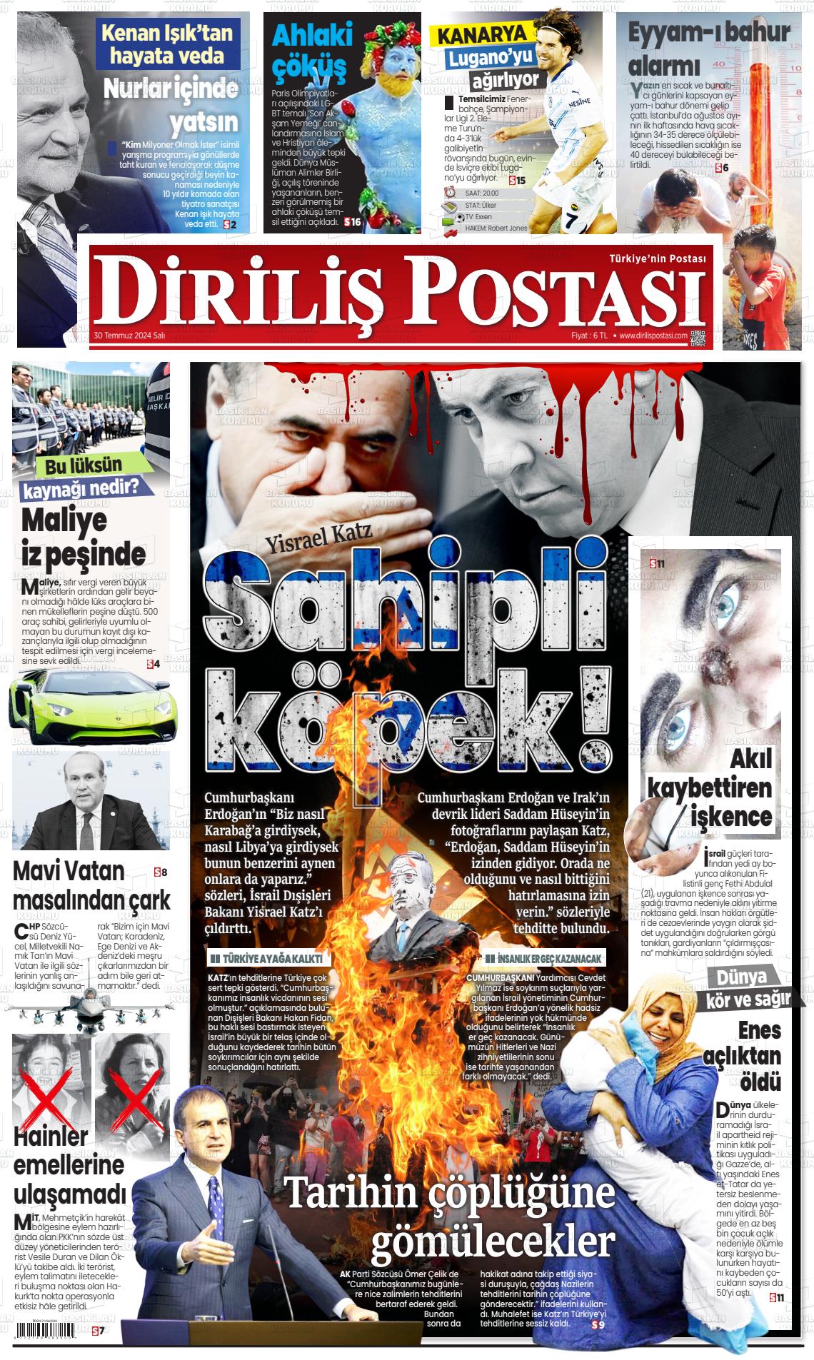 30 Temmuz 2024 Diriliş Postası Gazete Manşeti