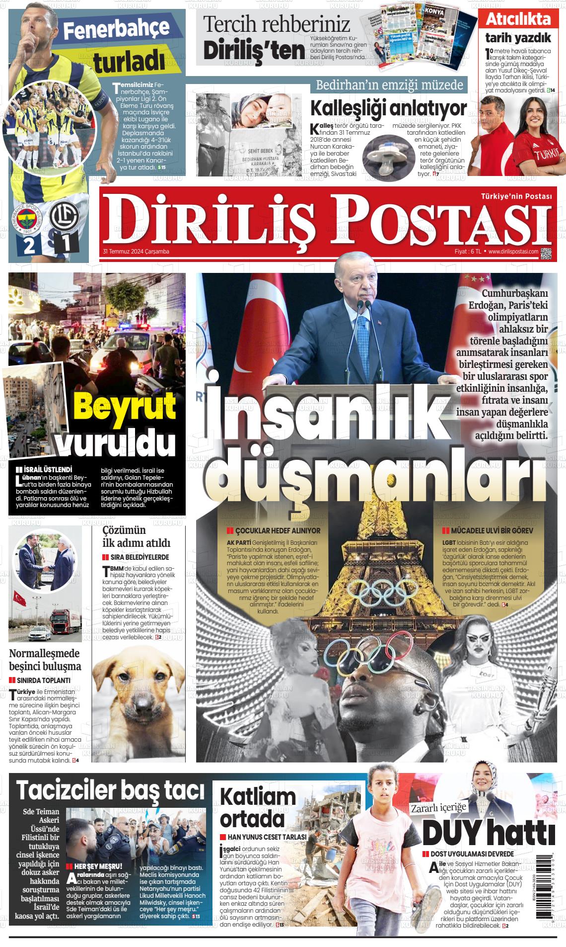 31 Temmuz 2024 Diriliş Postası Gazete Manşeti