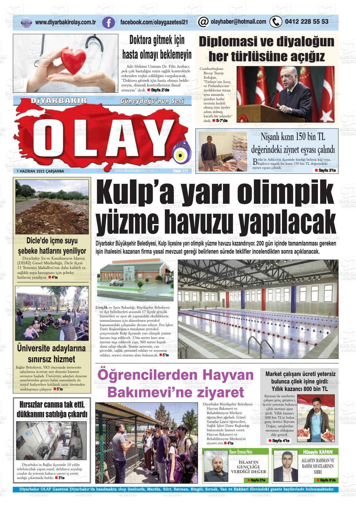 01 Haziran 2022 Diyarbakir Olay Gazete Manşeti