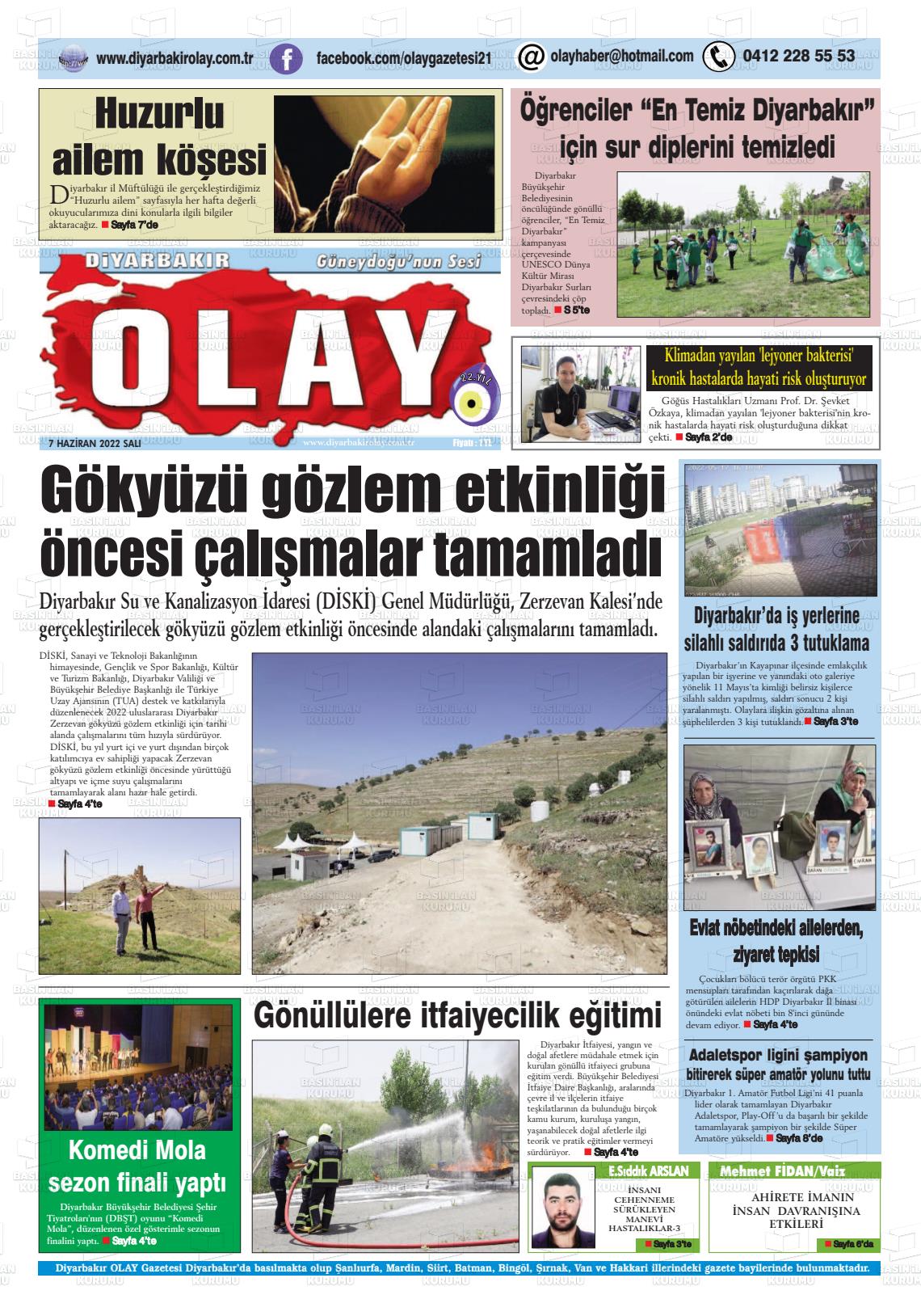 07 Haziran 2022 Diyarbakir Olay Gazete Manşeti