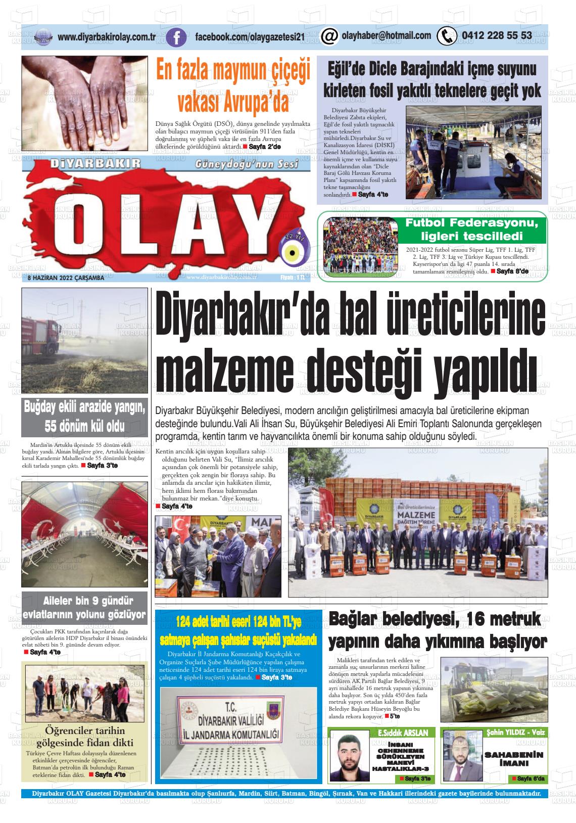 08 Haziran 2022 Diyarbakir Olay Gazete Manşeti