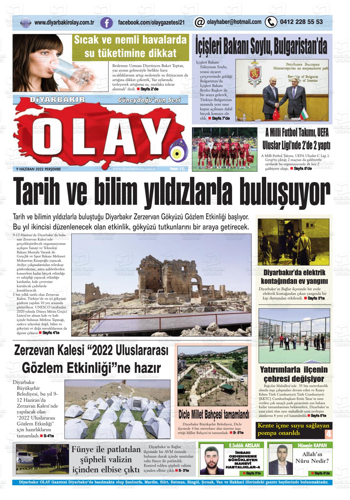 09 Haziran 2022 Diyarbakir Olay Gazete Manşeti