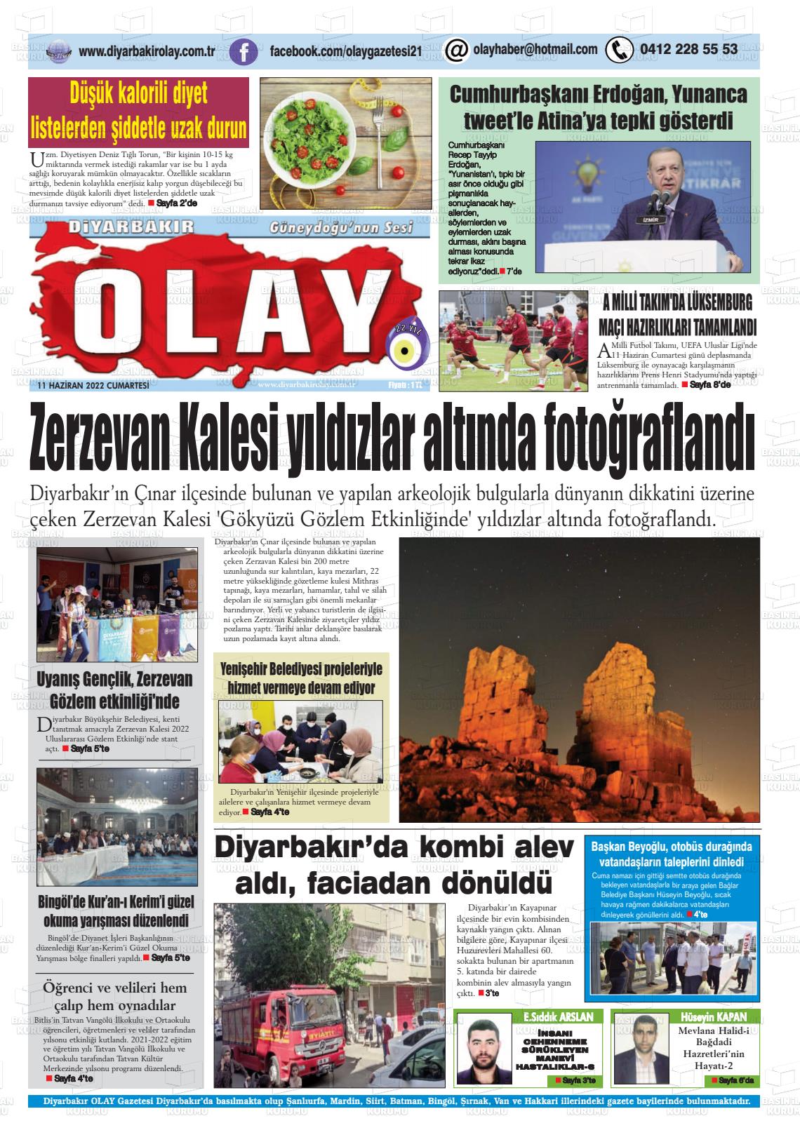 11 Haziran 2022 Diyarbakir Olay Gazete Manşeti