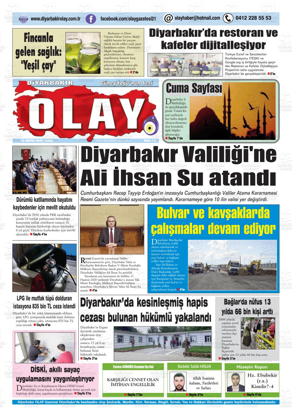 13 Mayıs 2022 Diyarbakir Olay Gazete Manşeti