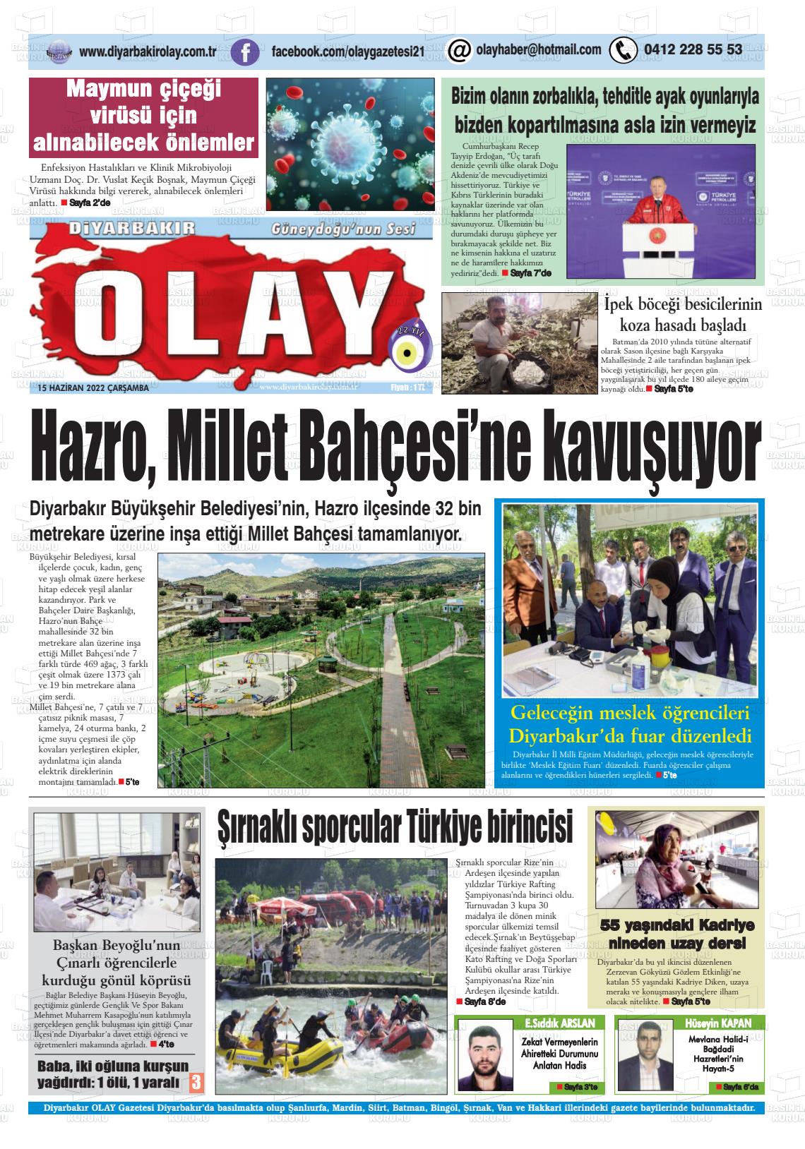 15 Haziran 2022 Diyarbakir Olay Gazete Manşeti