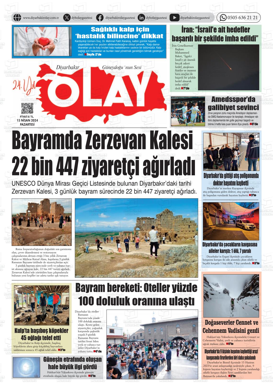 15 Nisan 2024 Diyarbakir Olay Gazete Manşeti