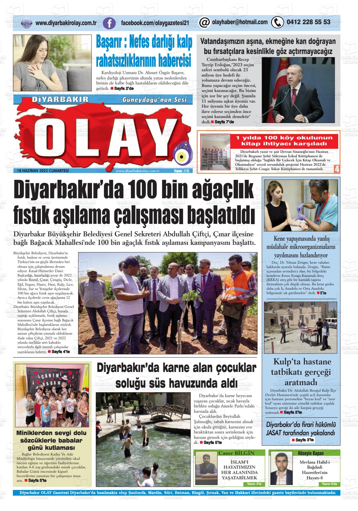 18 Haziran 2022 Diyarbakir Olay Gazete Manşeti