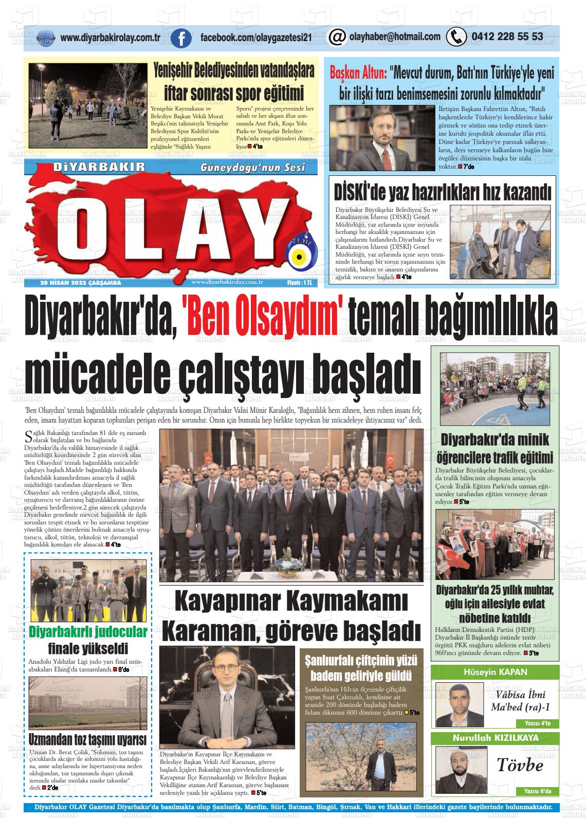 20 Nisan 2022 Diyarbakir Olay Gazete Manşeti