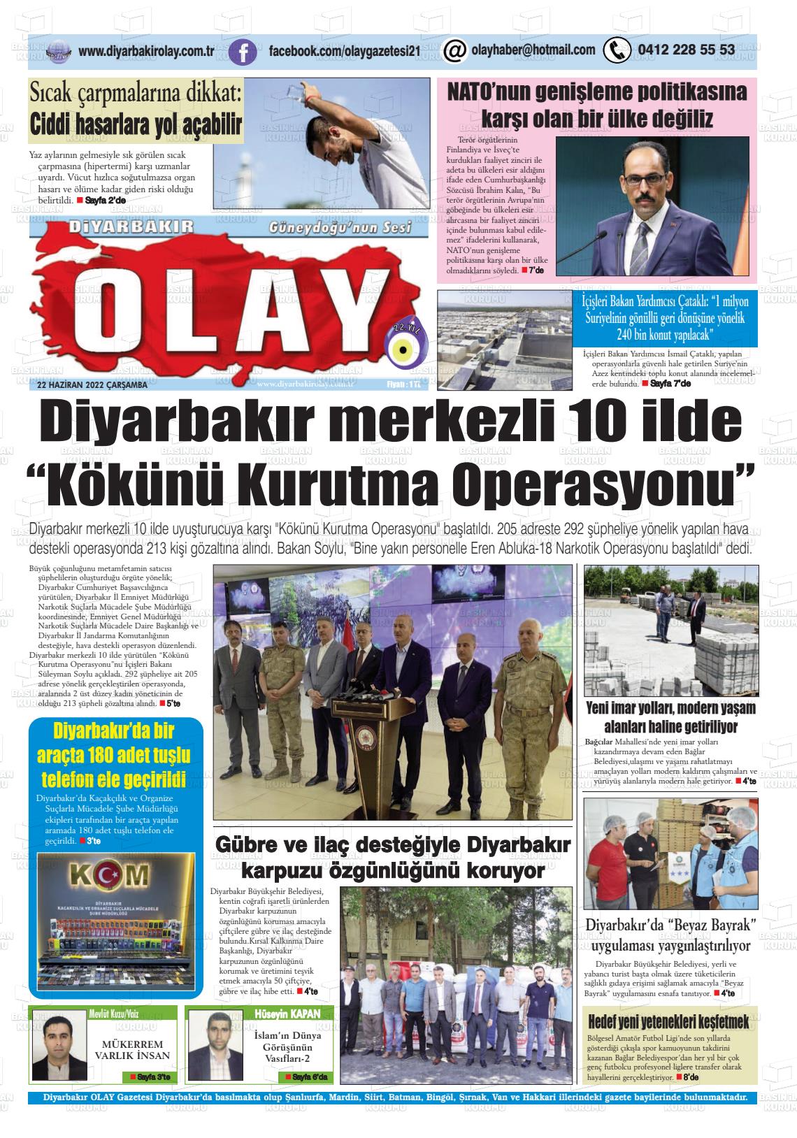 22 Haziran 2022 Diyarbakir Olay Gazete Manşeti