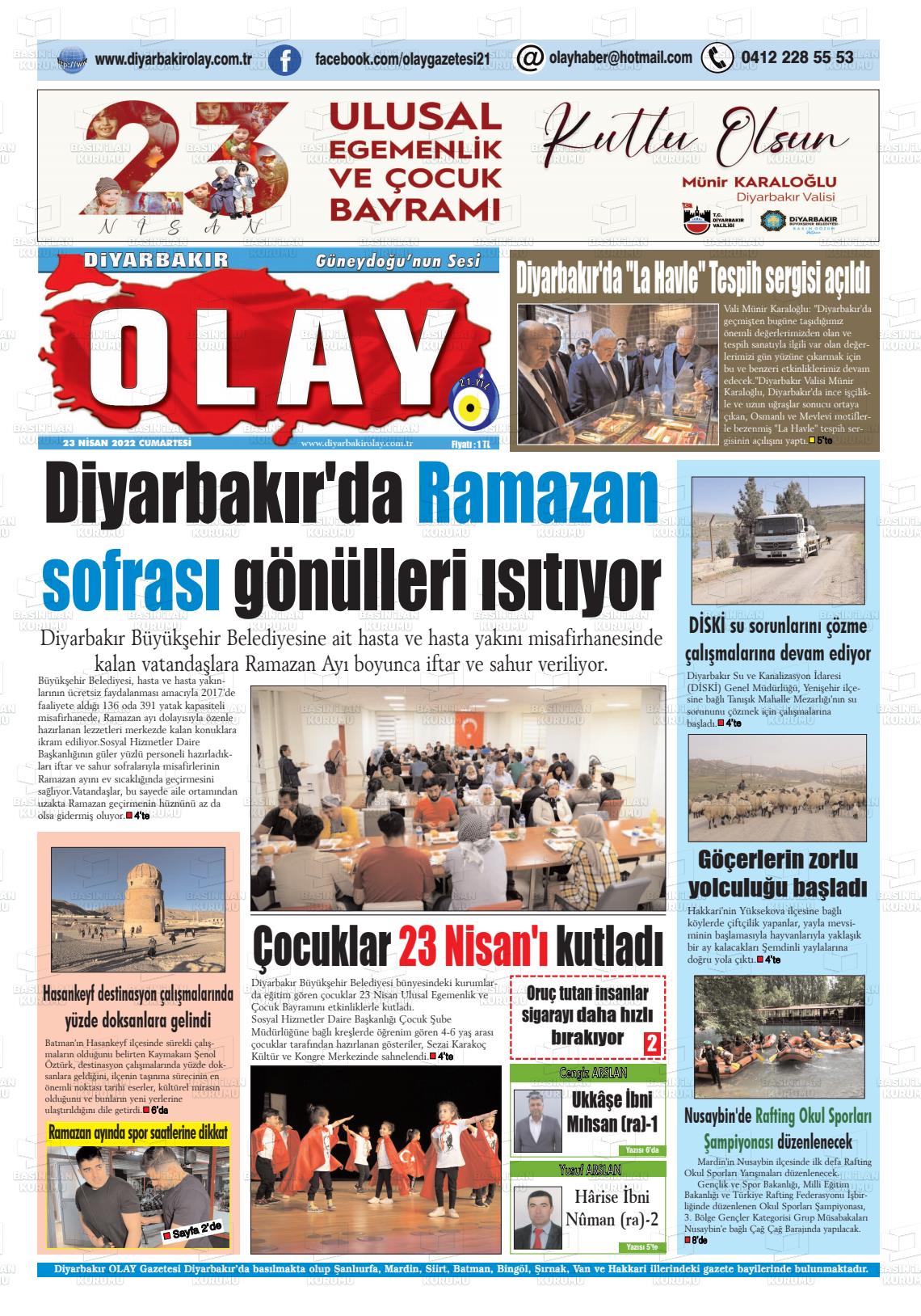 23 Nisan 2022 Diyarbakir Olay Gazete Manşeti