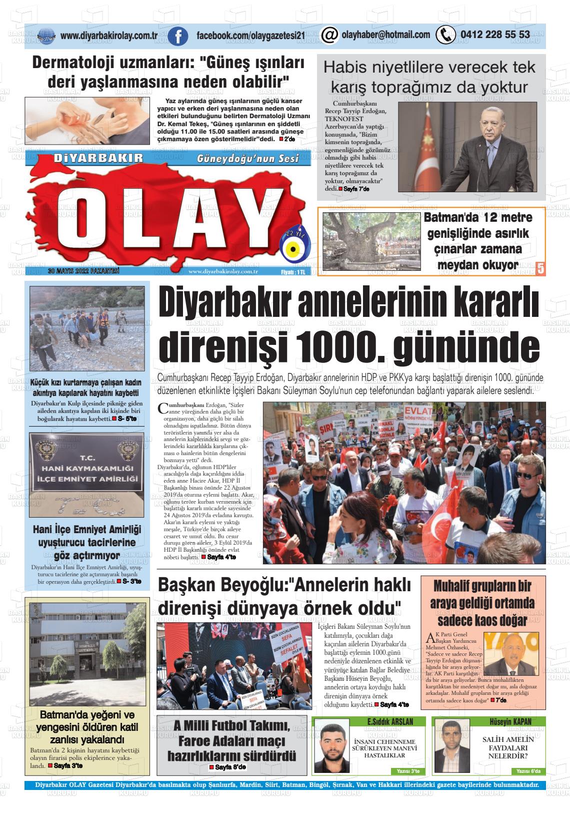 30 Mayıs 2022 Diyarbakir Olay Gazete Manşeti