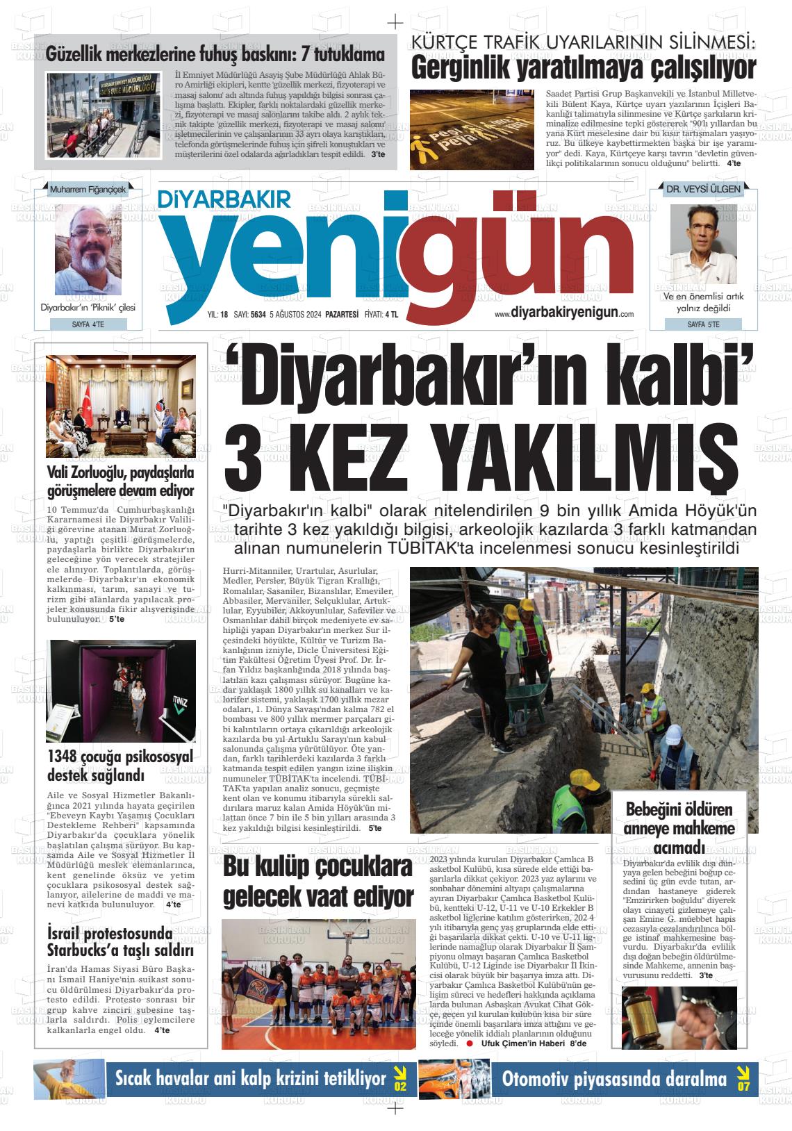 05 Ağustos 2024 Diyarbakır Yenigün Gazete Manşeti