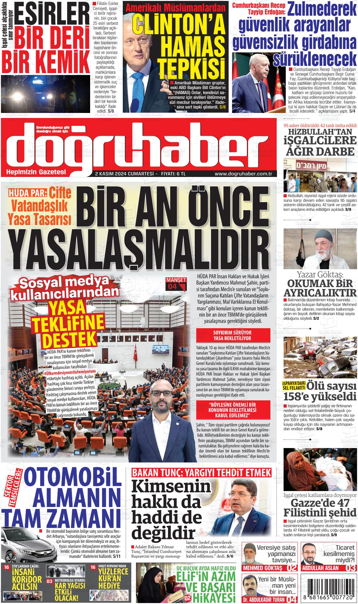 02 Kasım 2024 Doğru Haber Gazete Manşeti