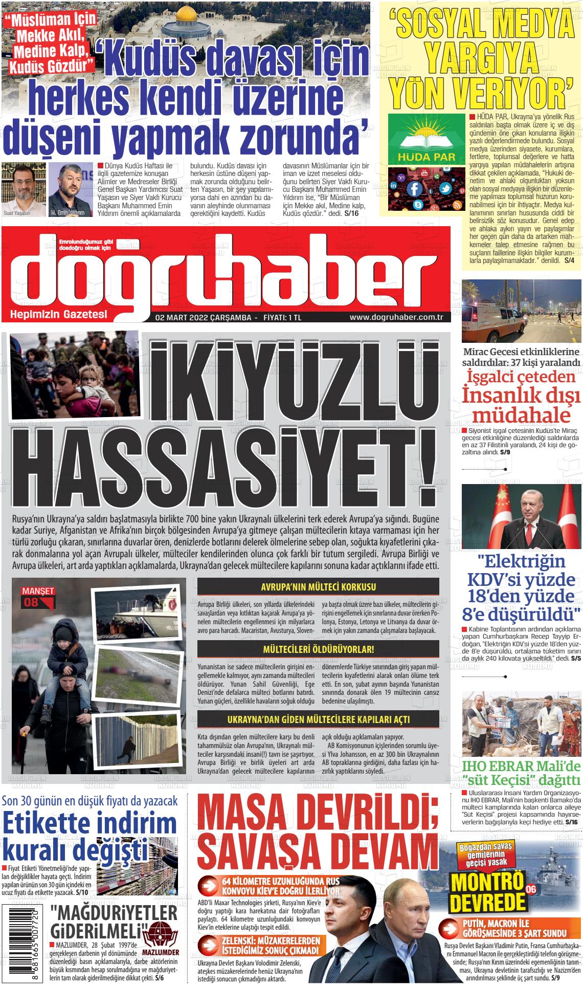 02 Mart 2022 Doğru Haber Gazete Manşeti