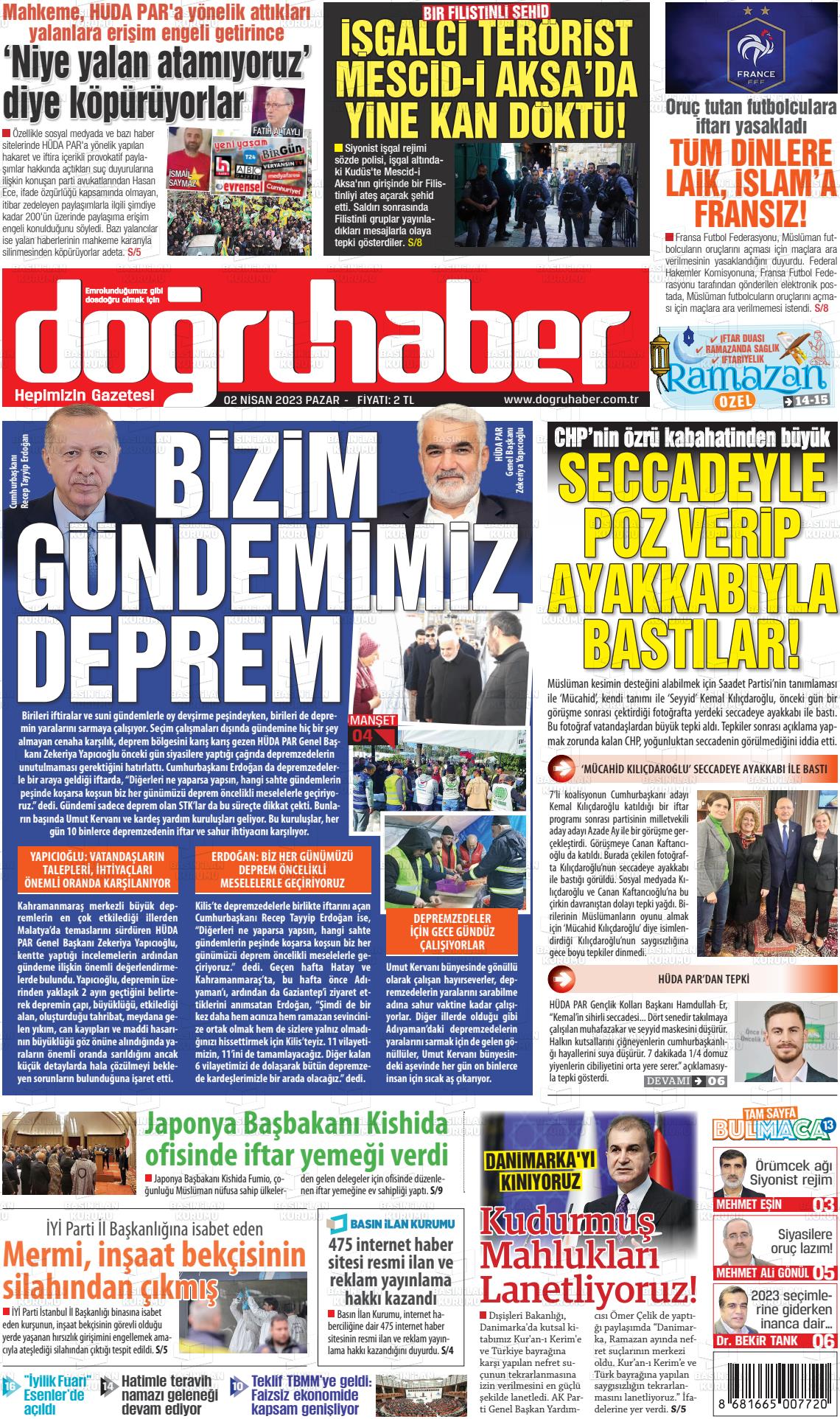 02 Nisan 2023 Doğru Haber Gazete Manşeti