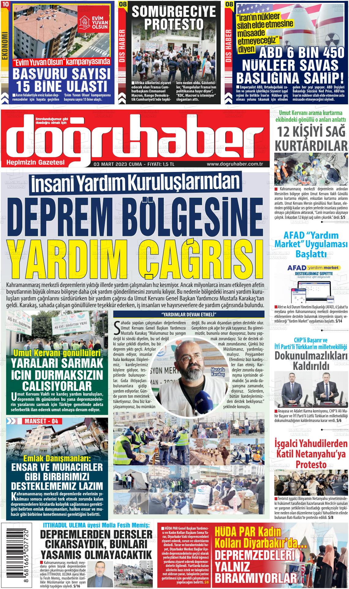 03 Mart 2023 Doğru Haber Gazete Manşeti