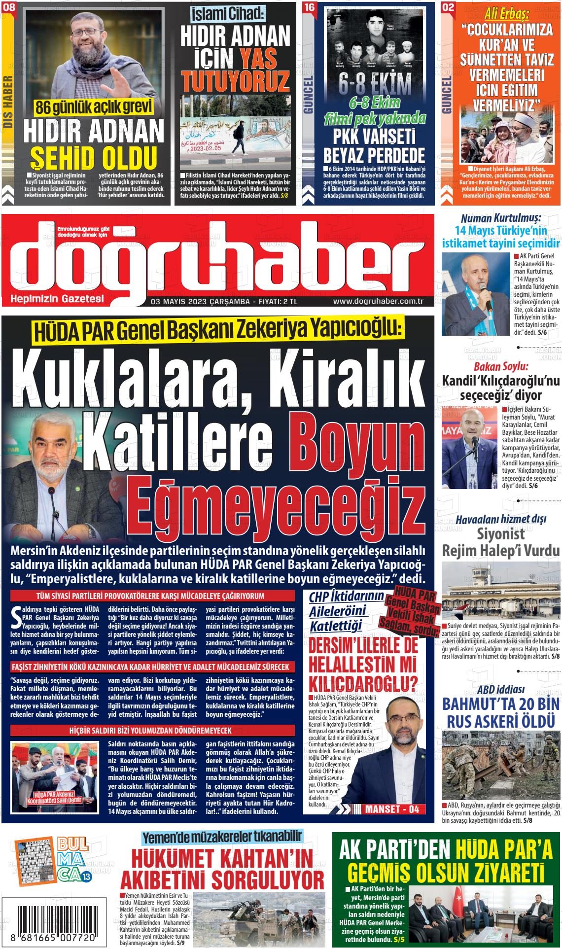 03 Mayıs 2023 Doğru Haber Gazete Manşeti