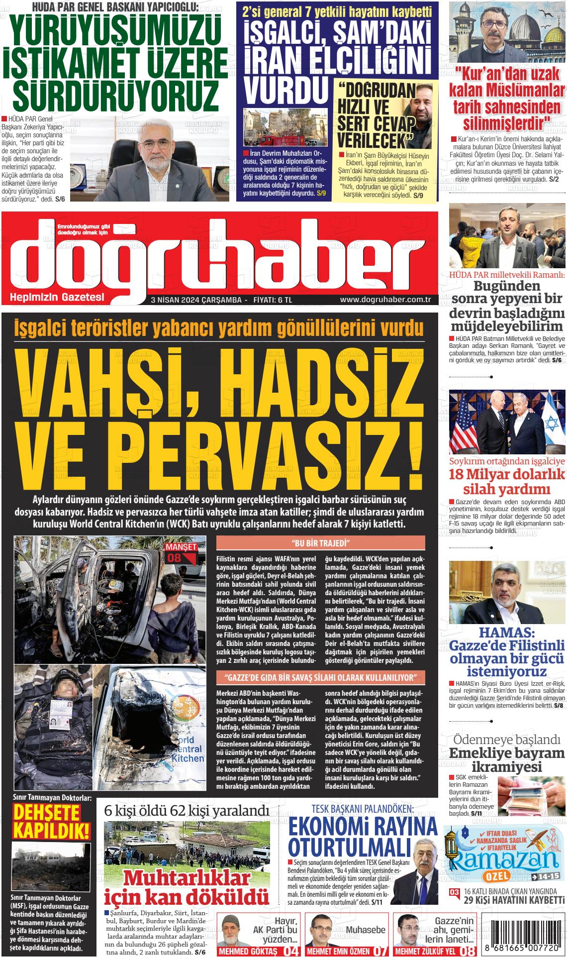 03 Nisan 2024 Doğru Haber Gazete Manşeti