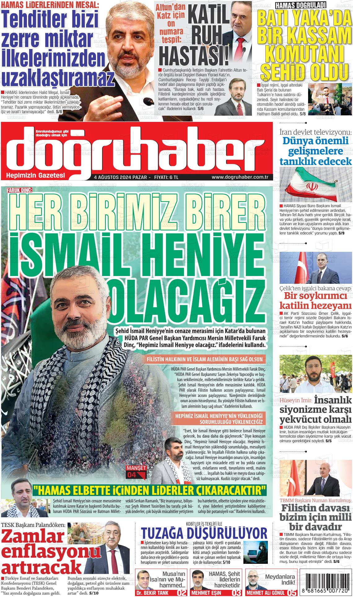 04 Ağustos 2024 Doğru Haber Gazete Manşeti