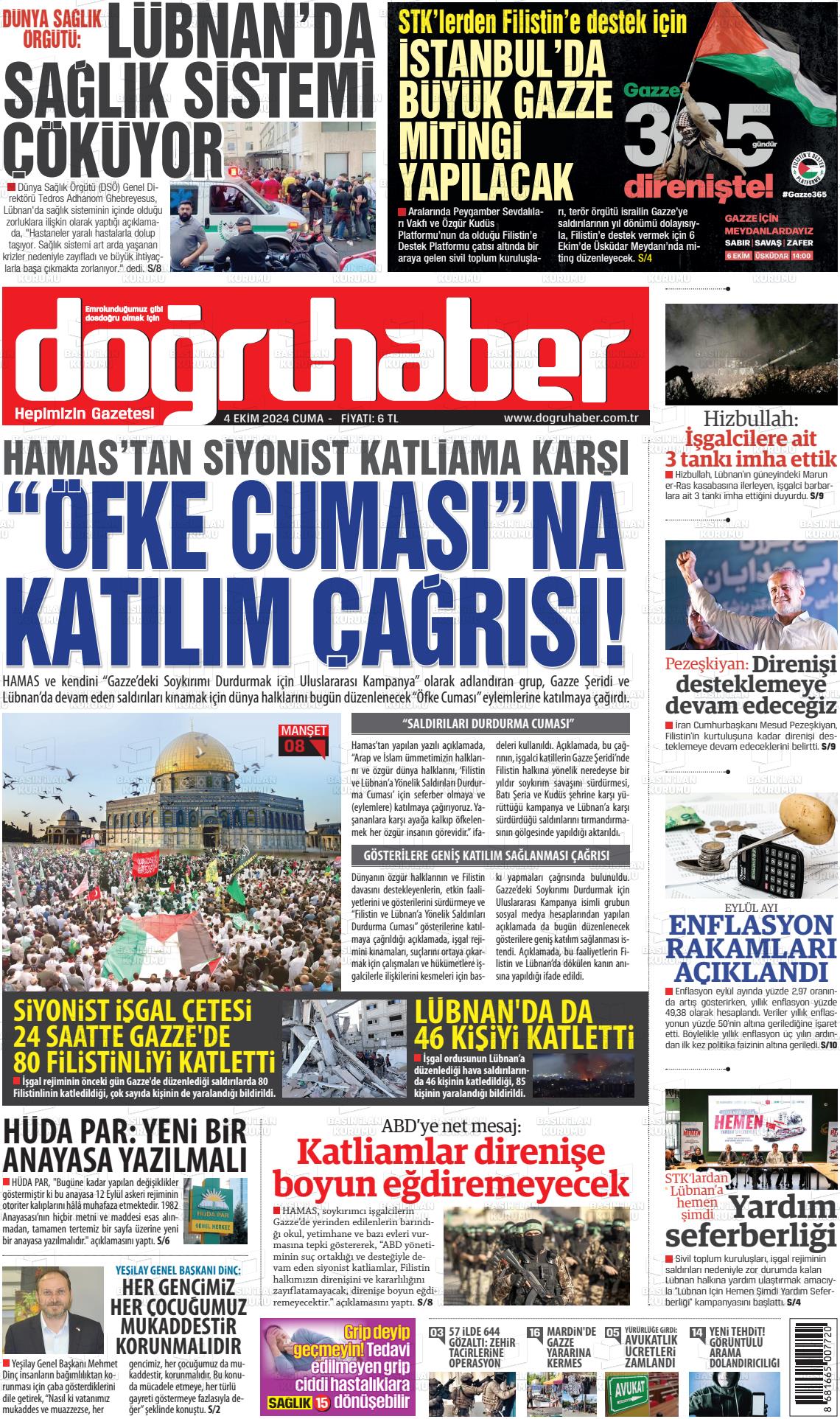 04 Ekim 2024 Doğru Haber Gazete Manşeti