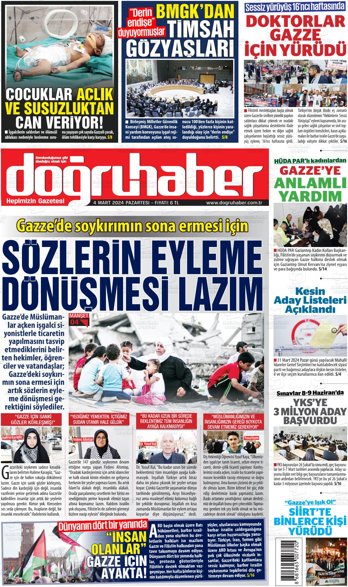 04 Mart 2024 Doğru Haber Gazete Manşeti