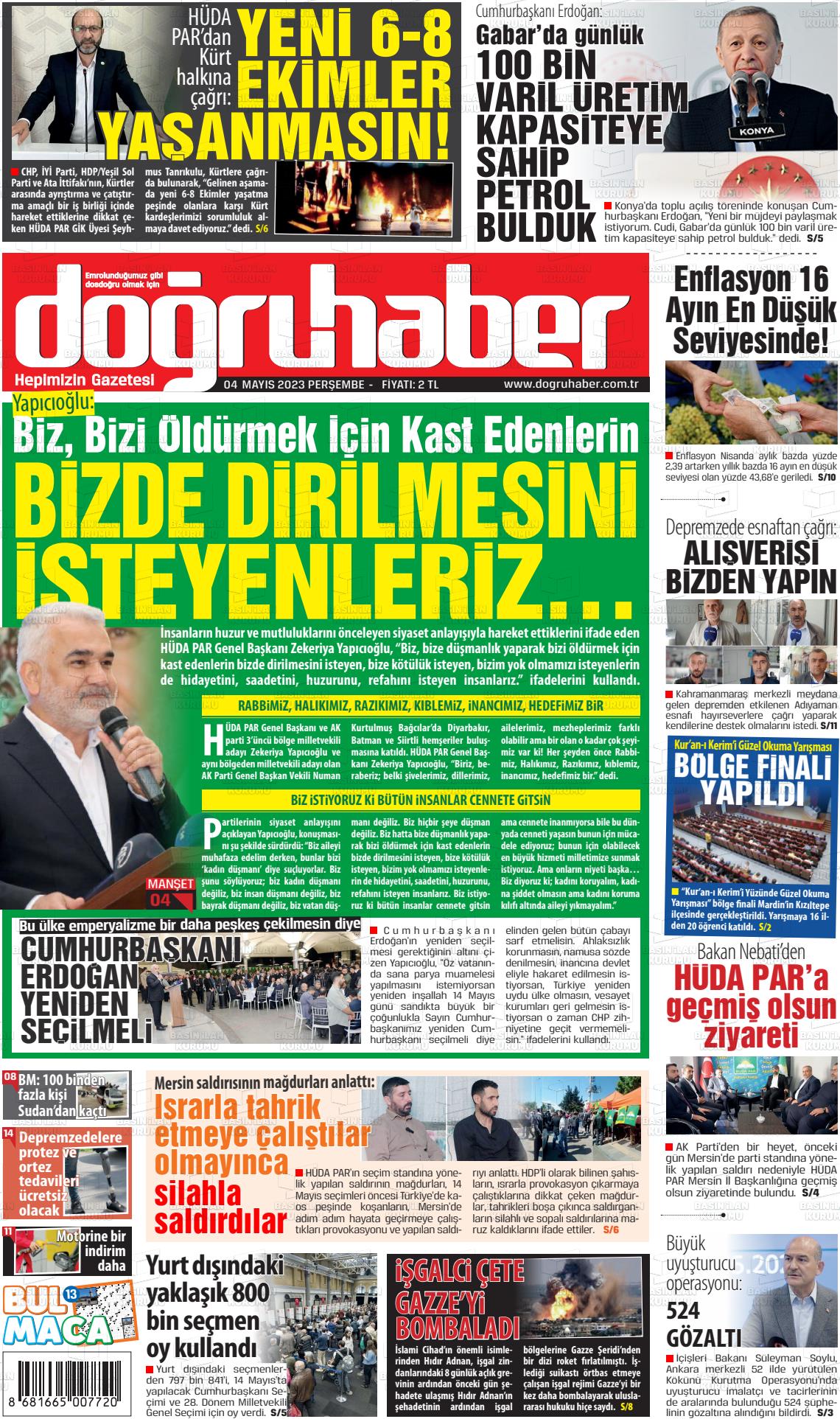 04 Mayıs 2023 Doğru Haber Gazete Manşeti