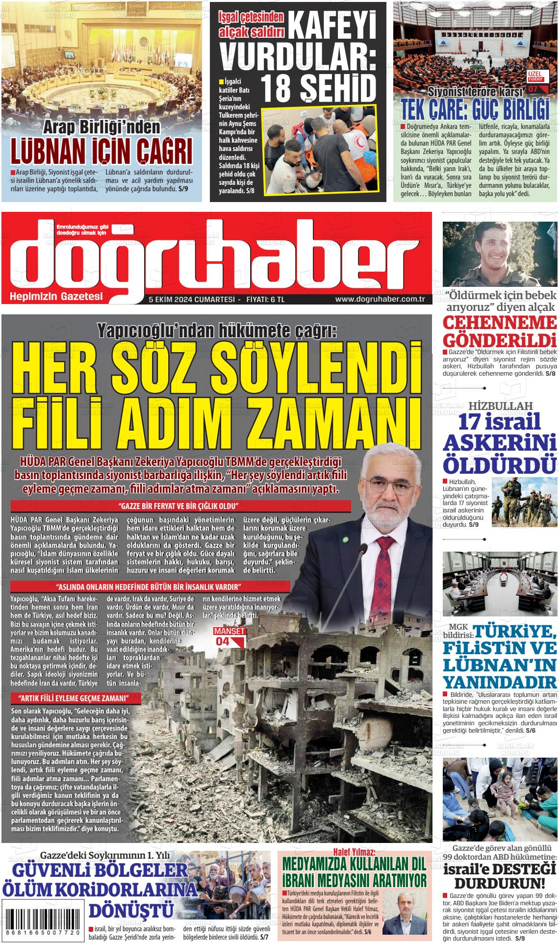 05 Ekim 2024 Doğru Haber Gazete Manşeti