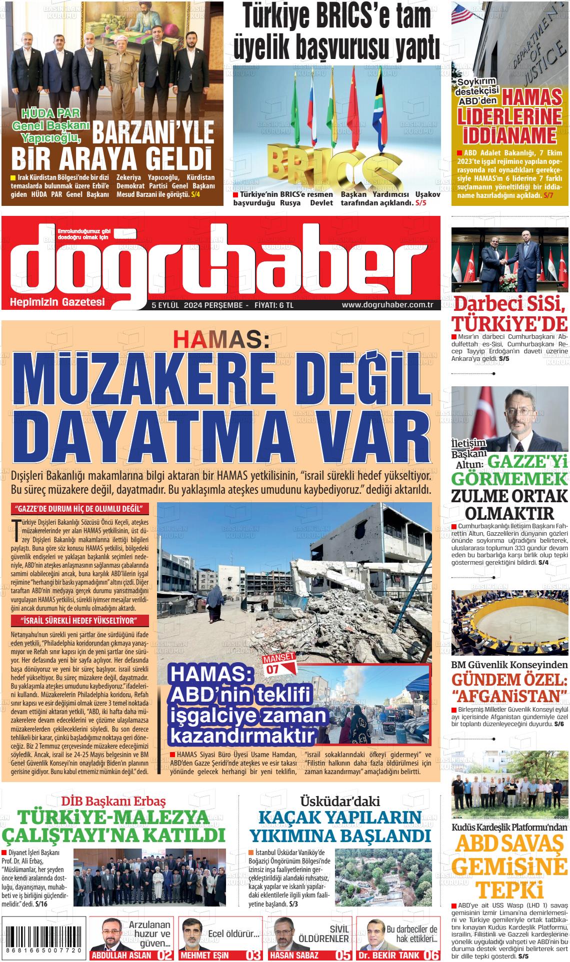 05 Eylül 2024 Doğru Haber Gazete Manşeti