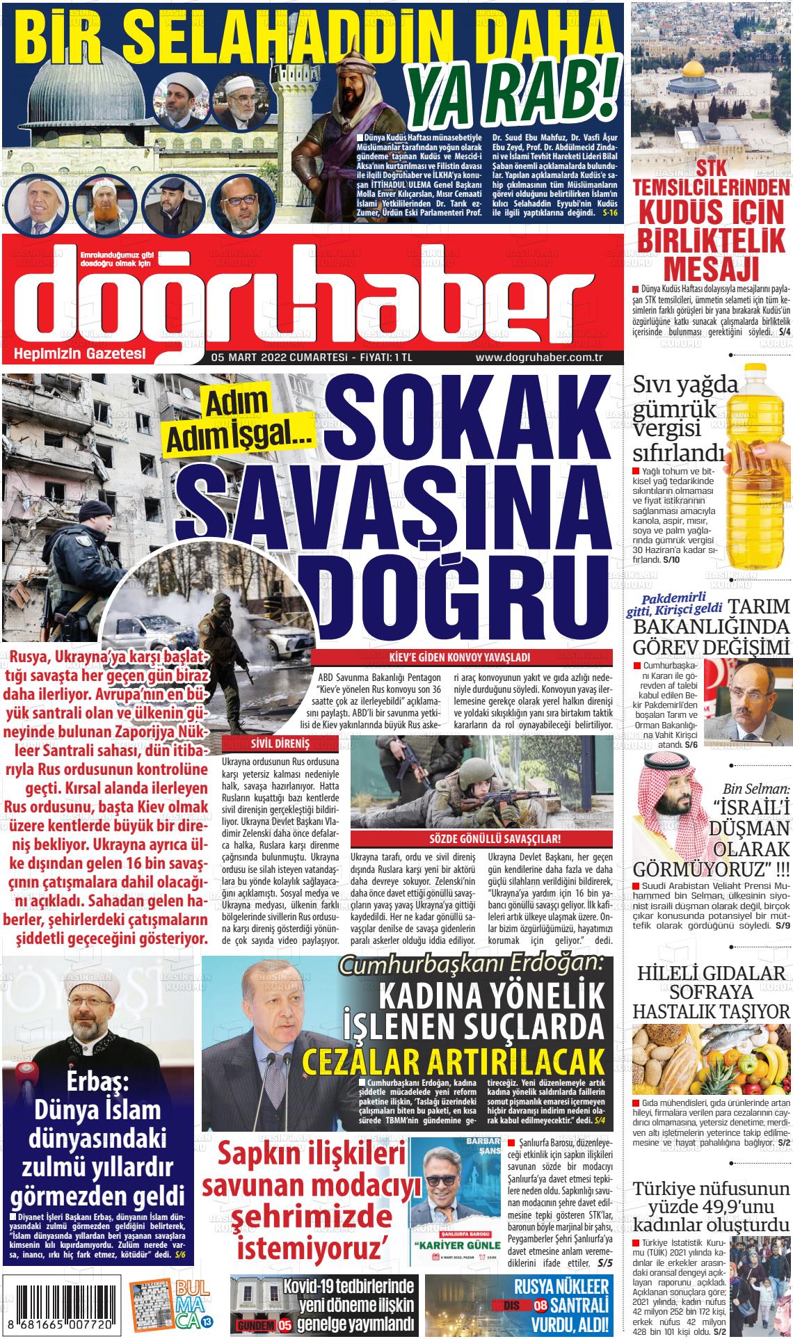 05 Mart 2022 Doğru Haber Gazete Manşeti