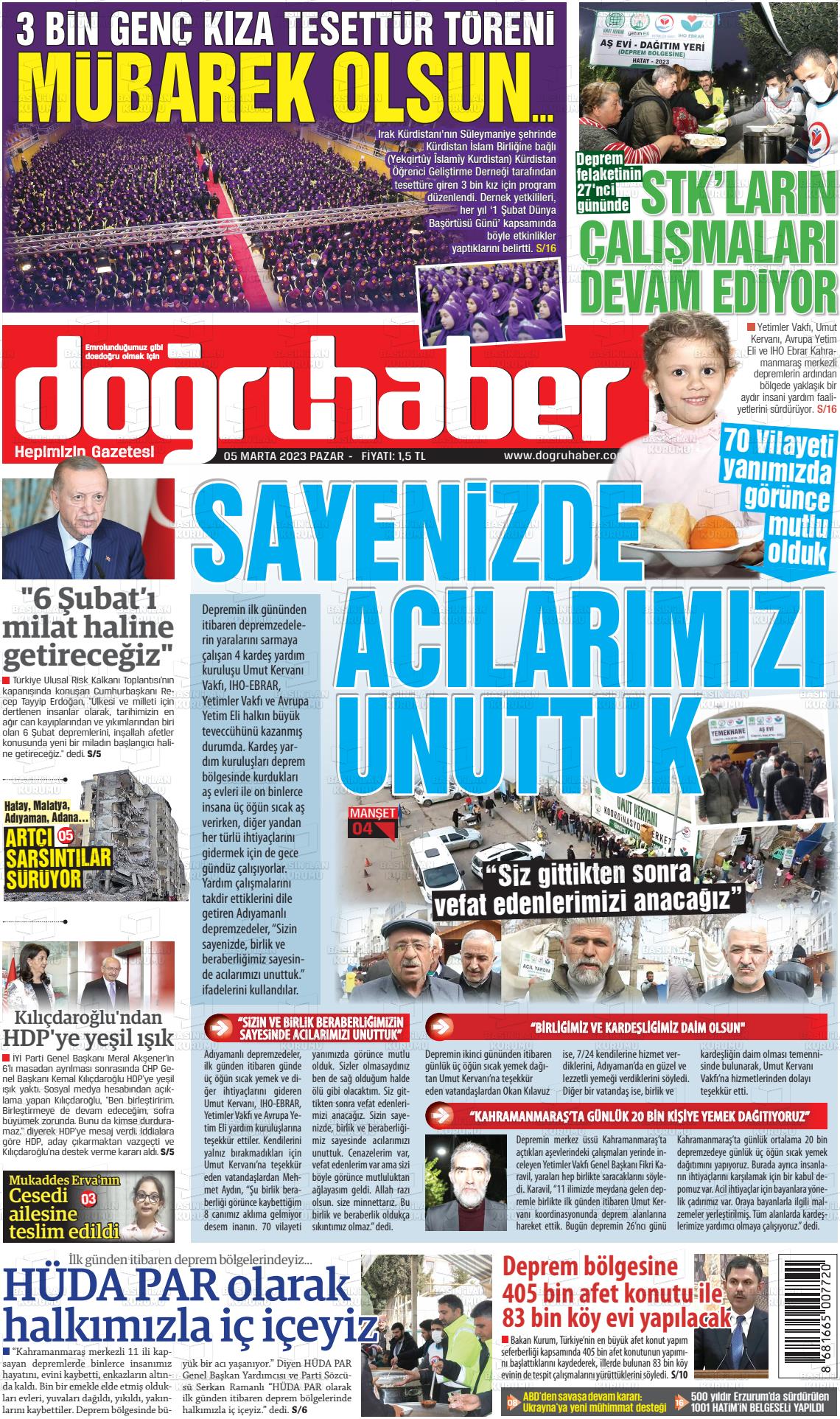 05 Mart 2023 Doğru Haber Gazete Manşeti