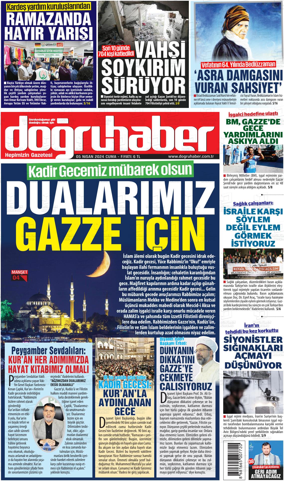 05 Nisan 2024 Doğru Haber Gazete Manşeti