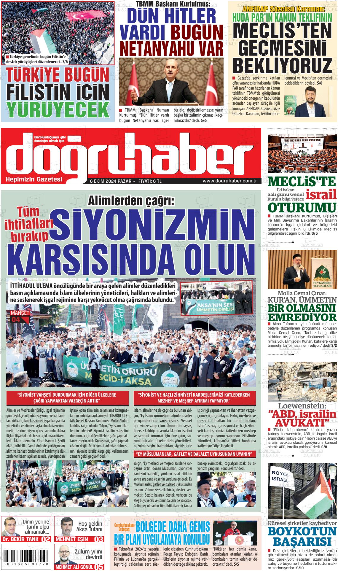 06 Ekim 2024 Doğru Haber Gazete Manşeti