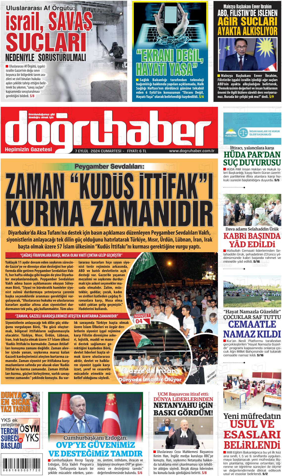 07 Eylül 2024 Doğru Haber Gazete Manşeti