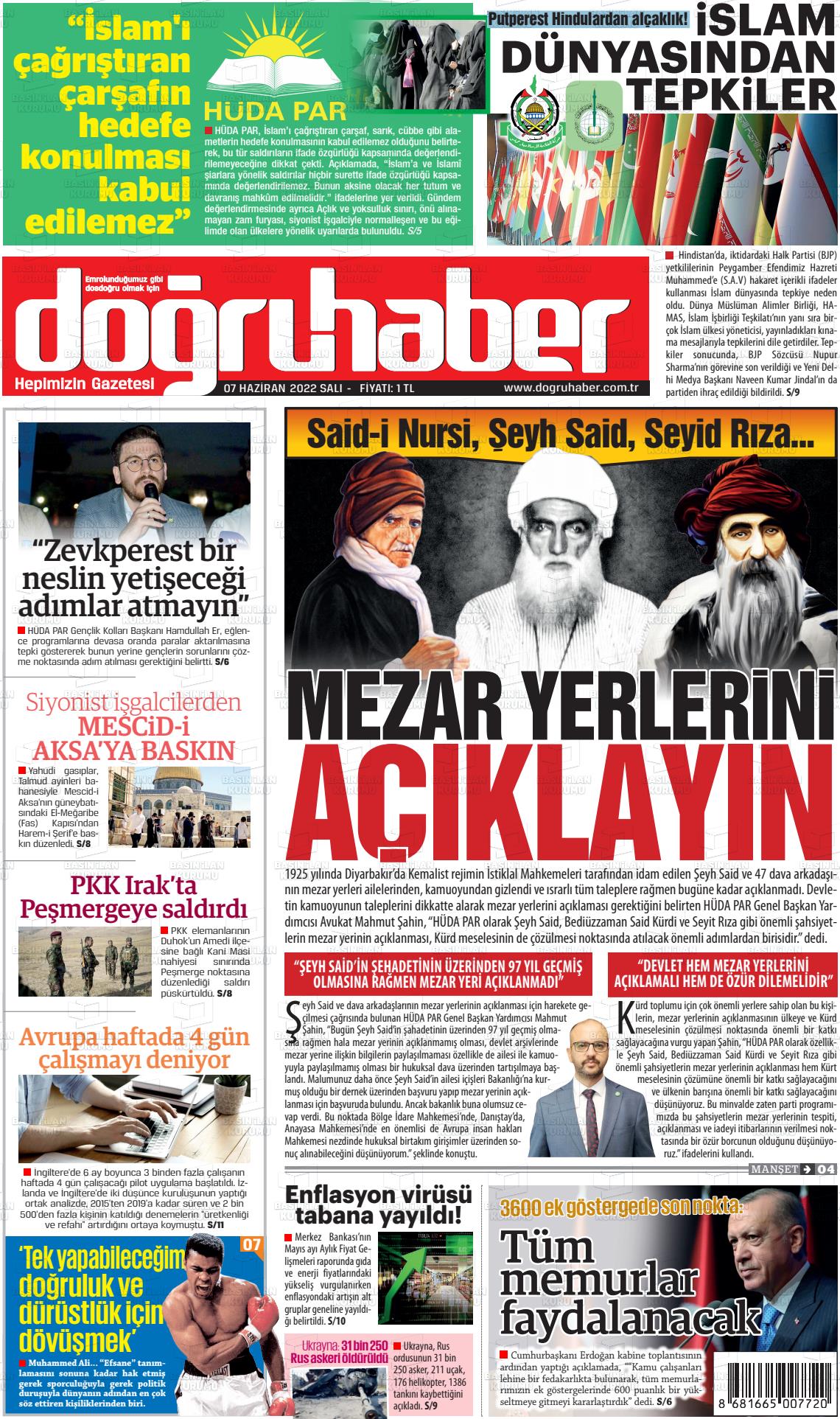 07 Haziran 2022 Doğru Haber Gazete Manşeti