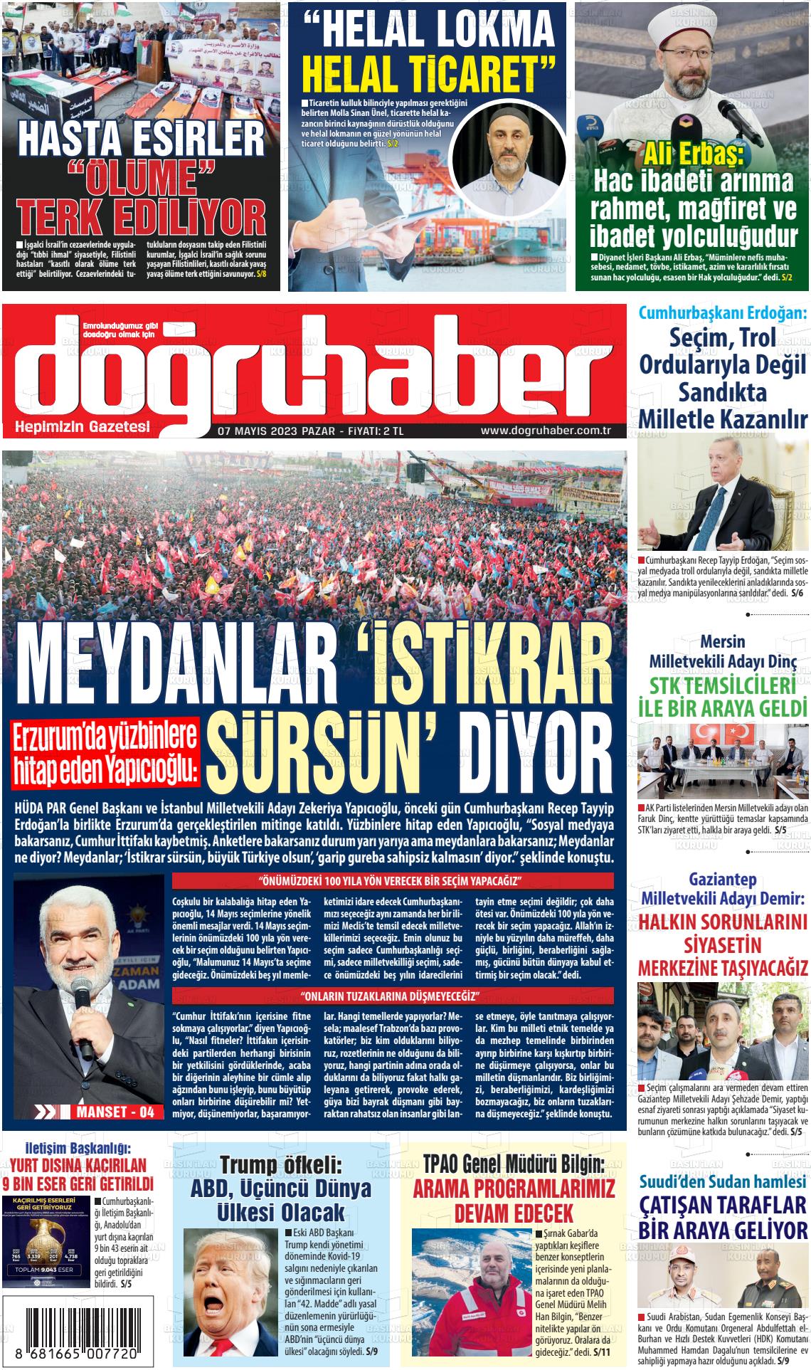 07 Mayıs 2023 Doğru Haber Gazete Manşeti