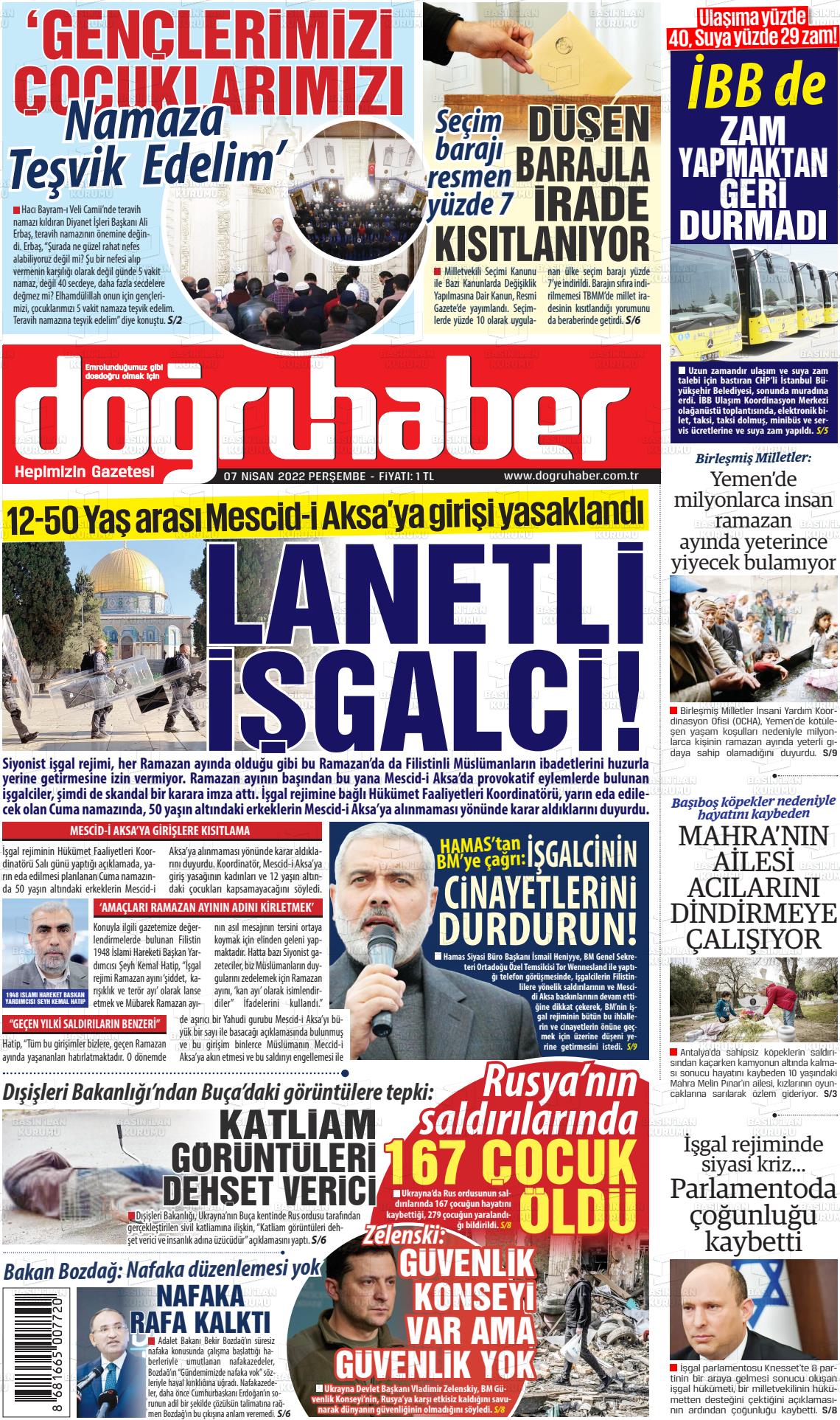 07 Nisan 2022 Doğru Haber Gazete Manşeti