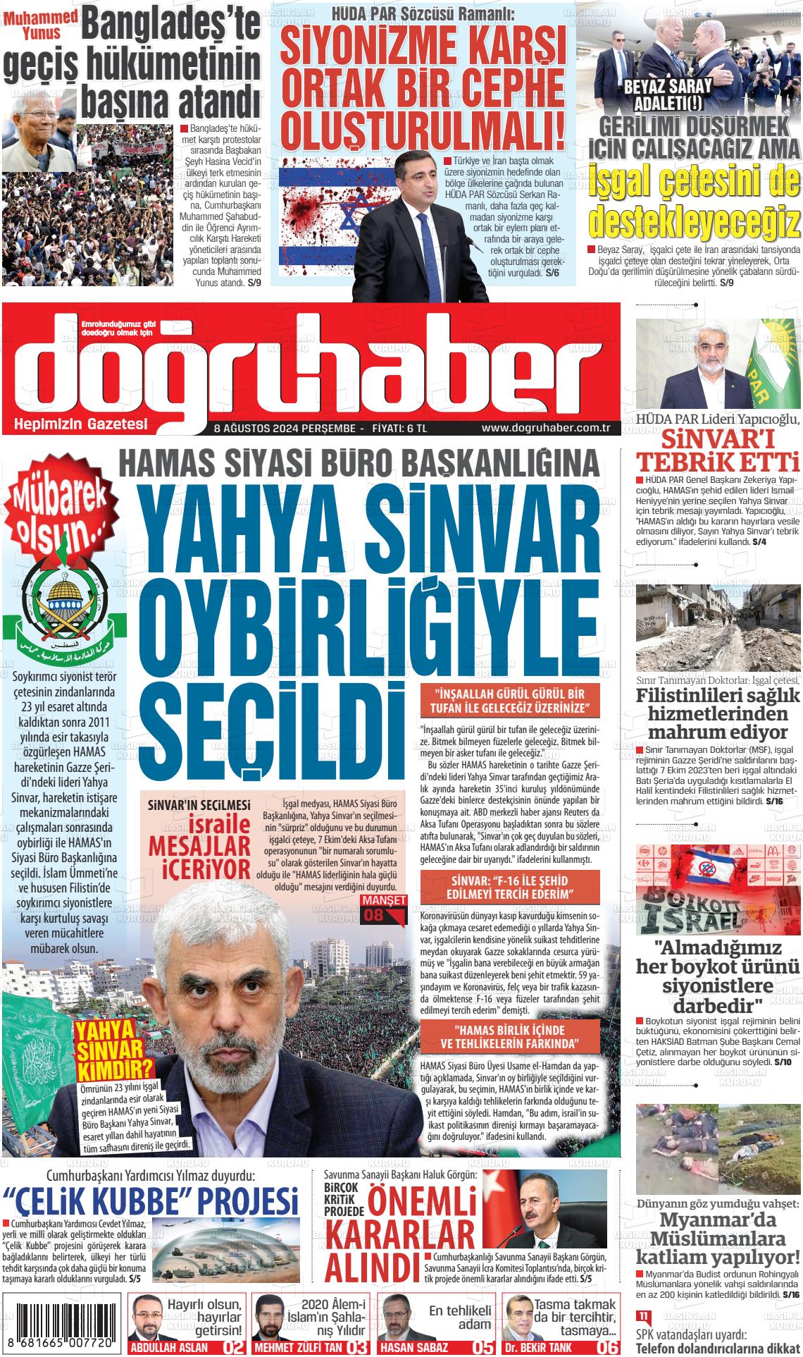 08 Ağustos 2024 Doğru Haber Gazete Manşeti