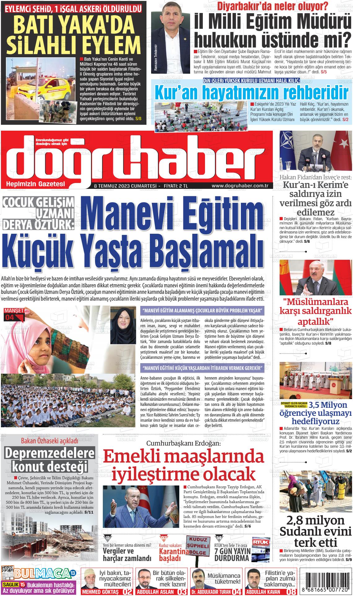 08 Temmuz 2023 Doğru Haber Gazete Manşeti