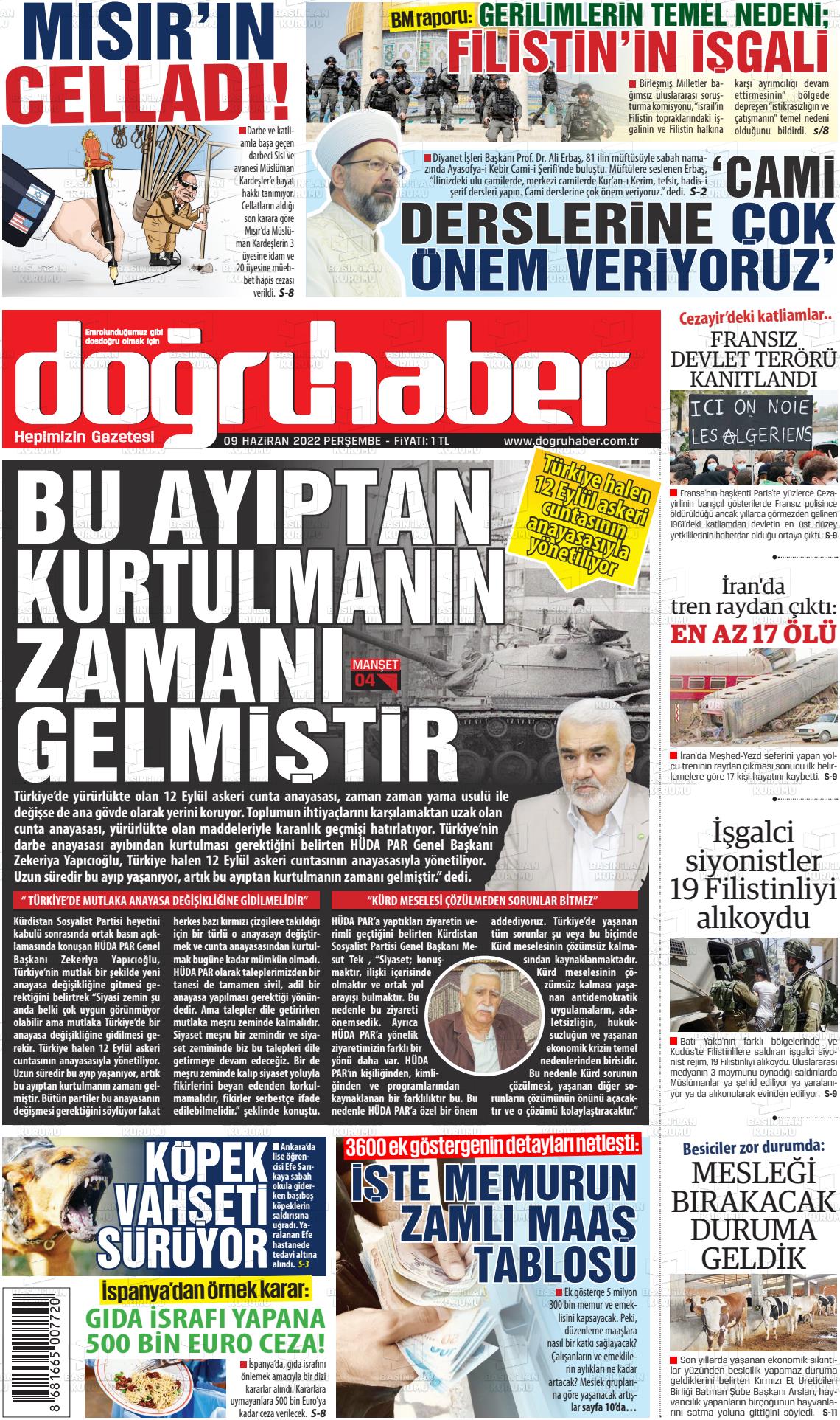 09 Haziran 2022 Doğru Haber Gazete Manşeti