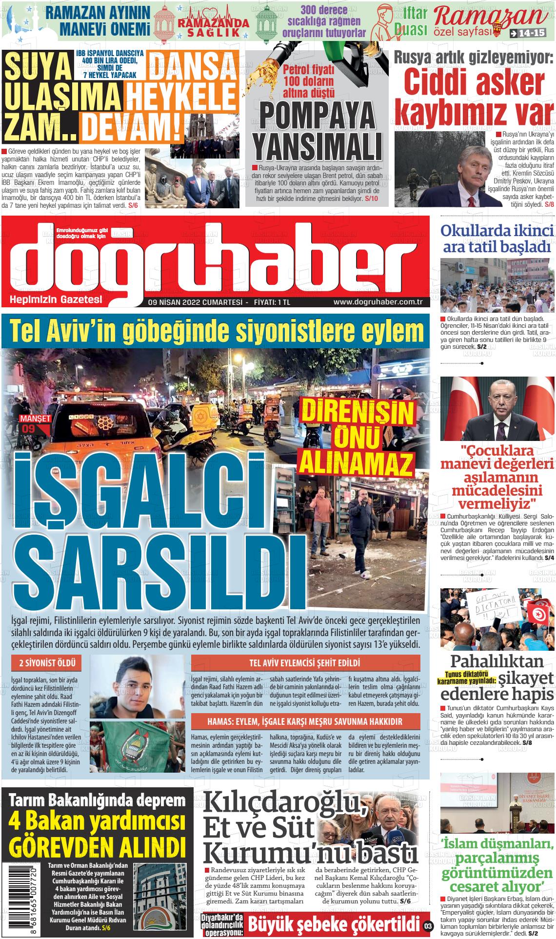 09 Nisan 2022 Doğru Haber Gazete Manşeti