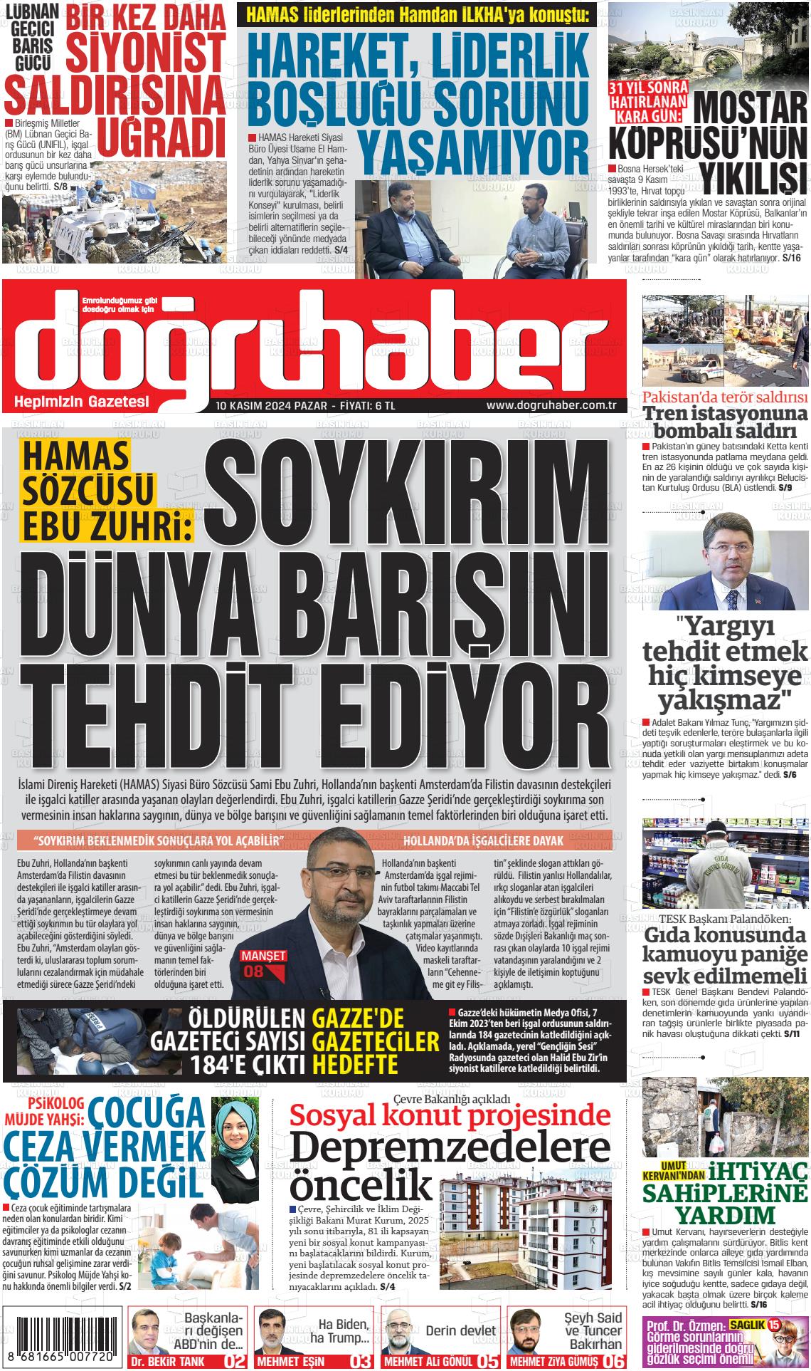 10 Kasım 2024 Doğru Haber Gazete Manşeti